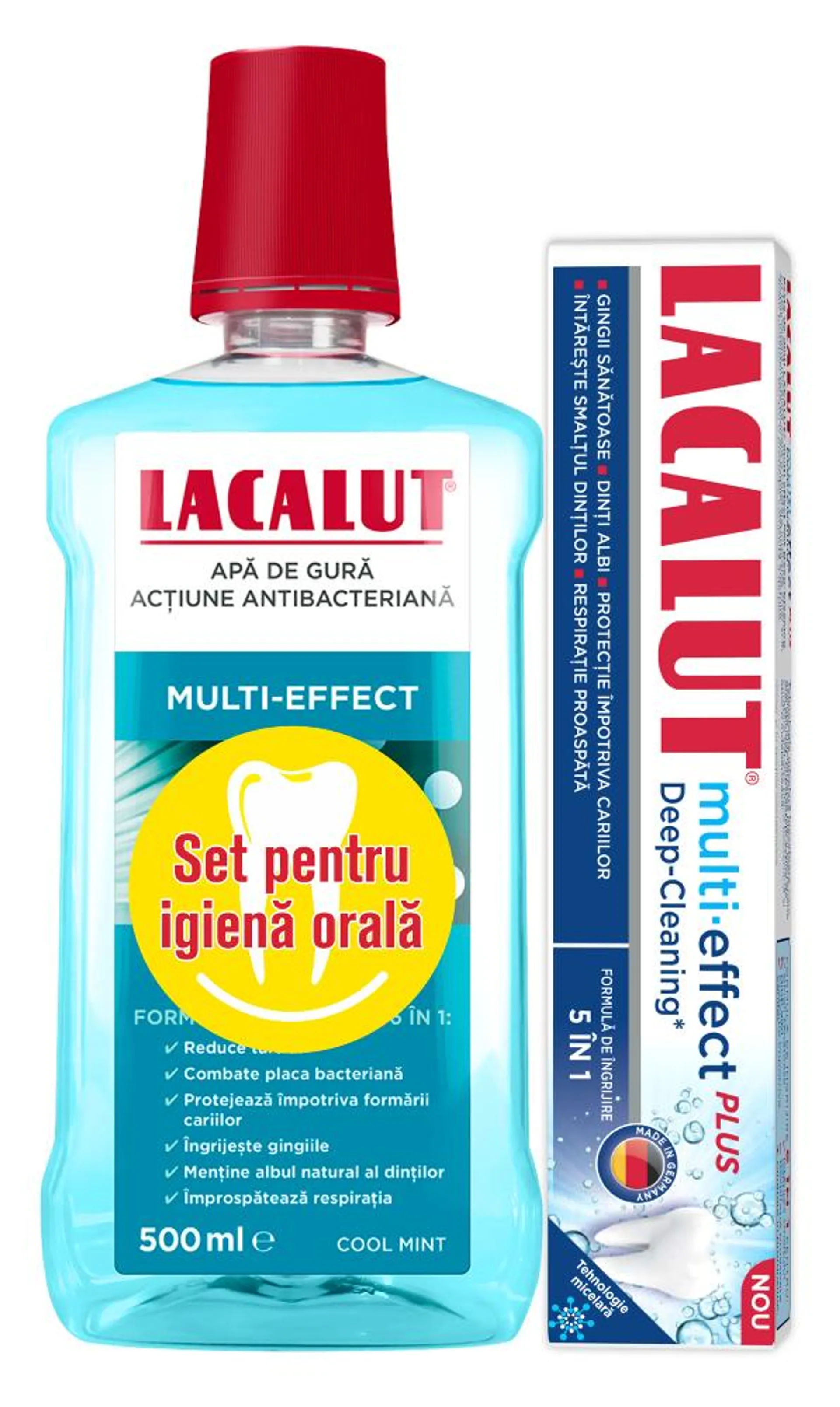 Set igiena orala (Lacalut Multi-Effect 500 ml + Lacalut Deeap Cleaning 75 ml )