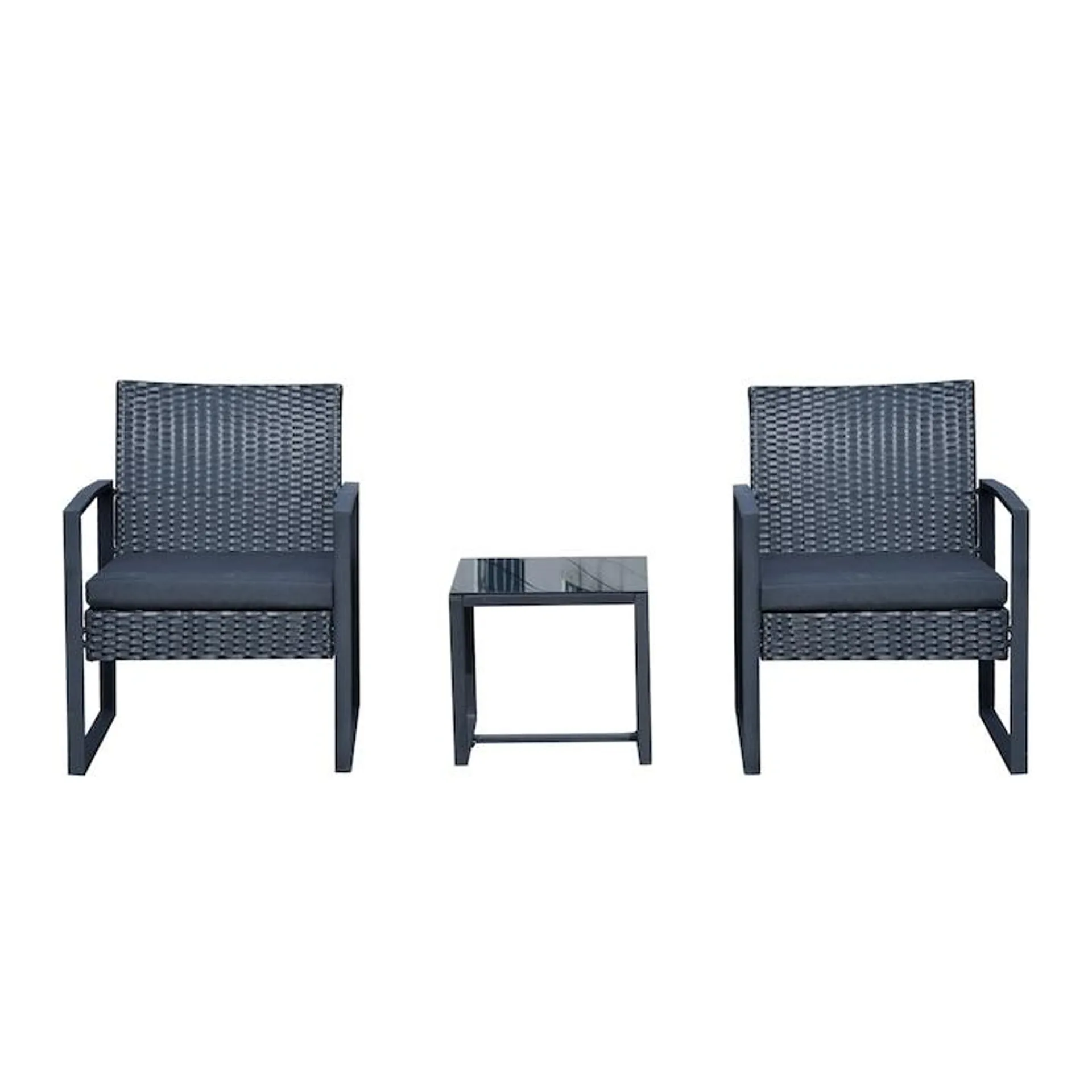 Set Mobilier Outsunny in Rattan de Extern Masa cu 2 Scaune si Perne , Negru