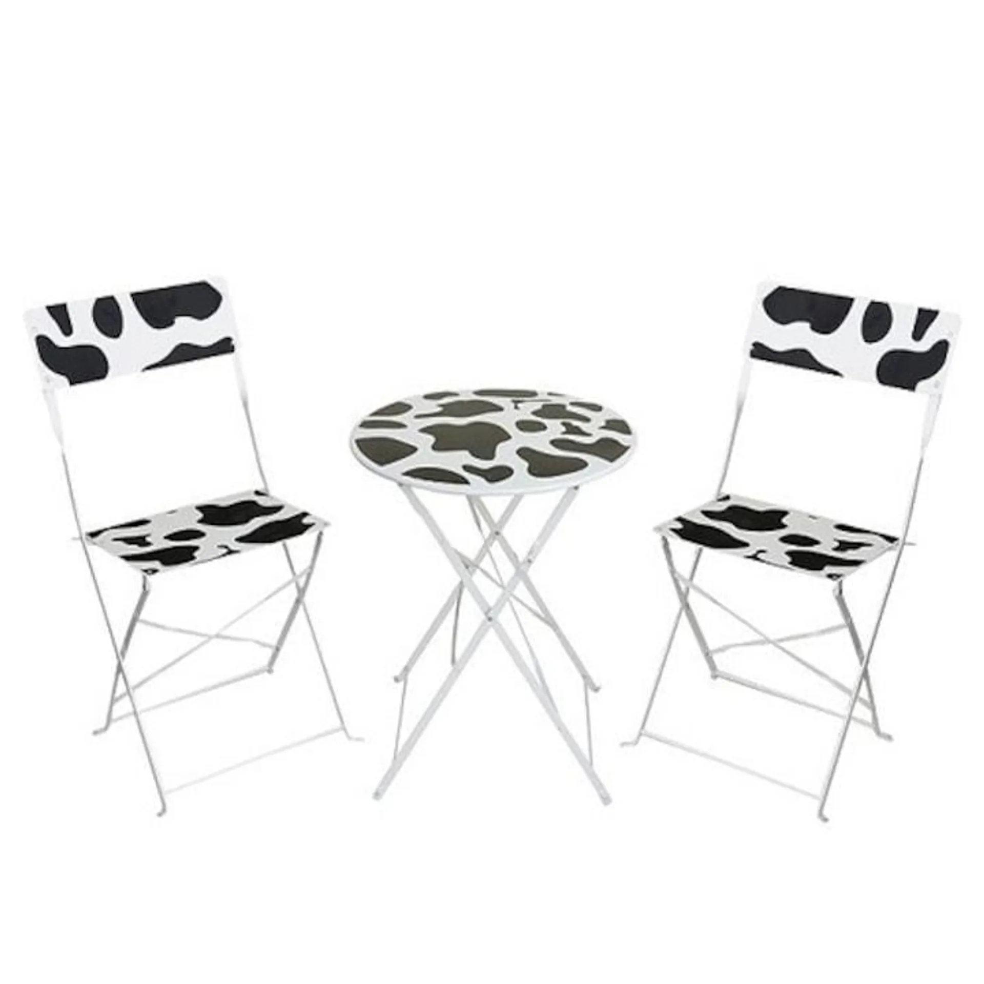 Set pliabil de gradina cu masa si 2 scaune Moo Home Zone Garden, masa 60xH71 cm, 2 scaune 42x46xH82 cm, metal, alb/negru