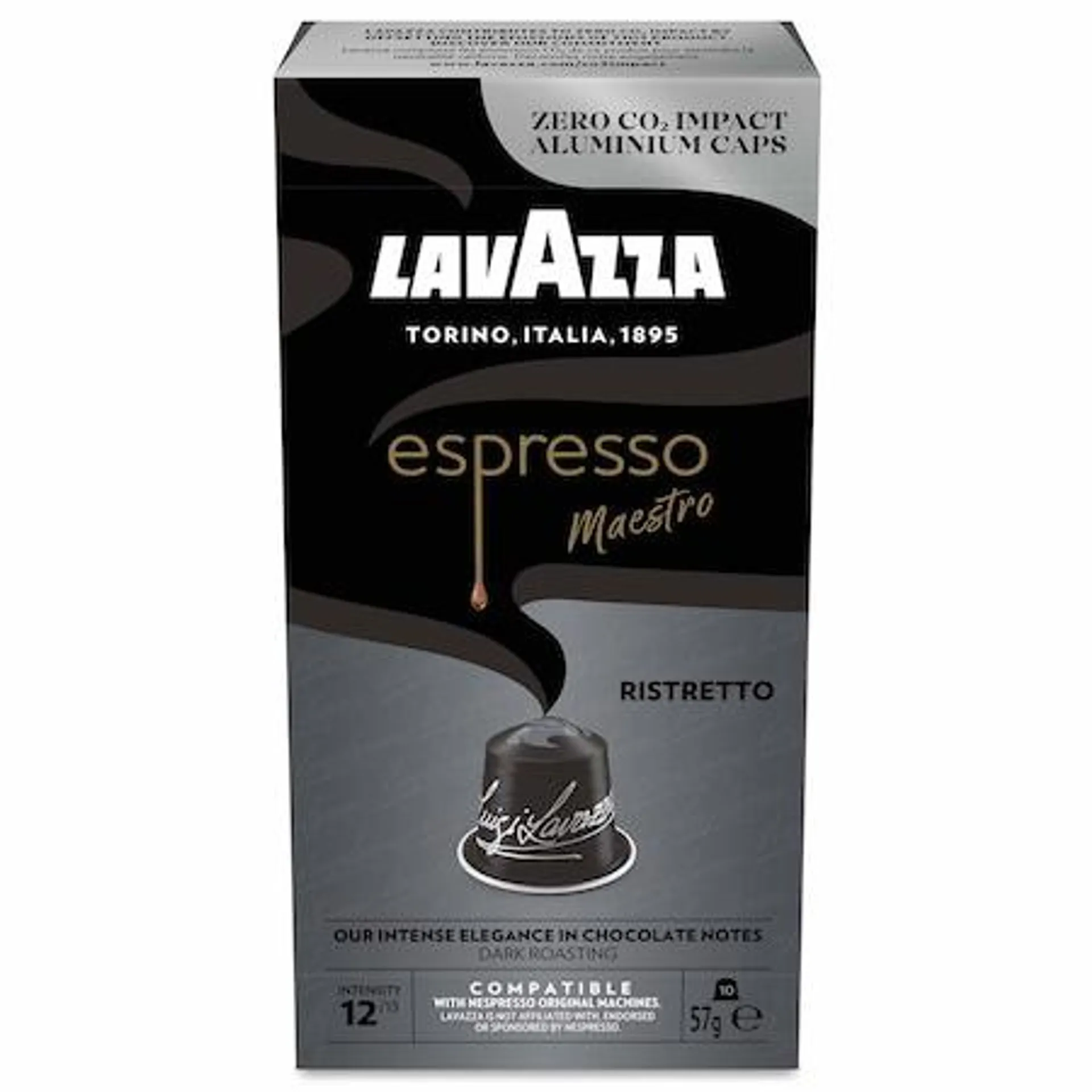 Cafea capsule Lavazza Ristretto, compatibile Nespresso, aluminiu, 10x5,7g