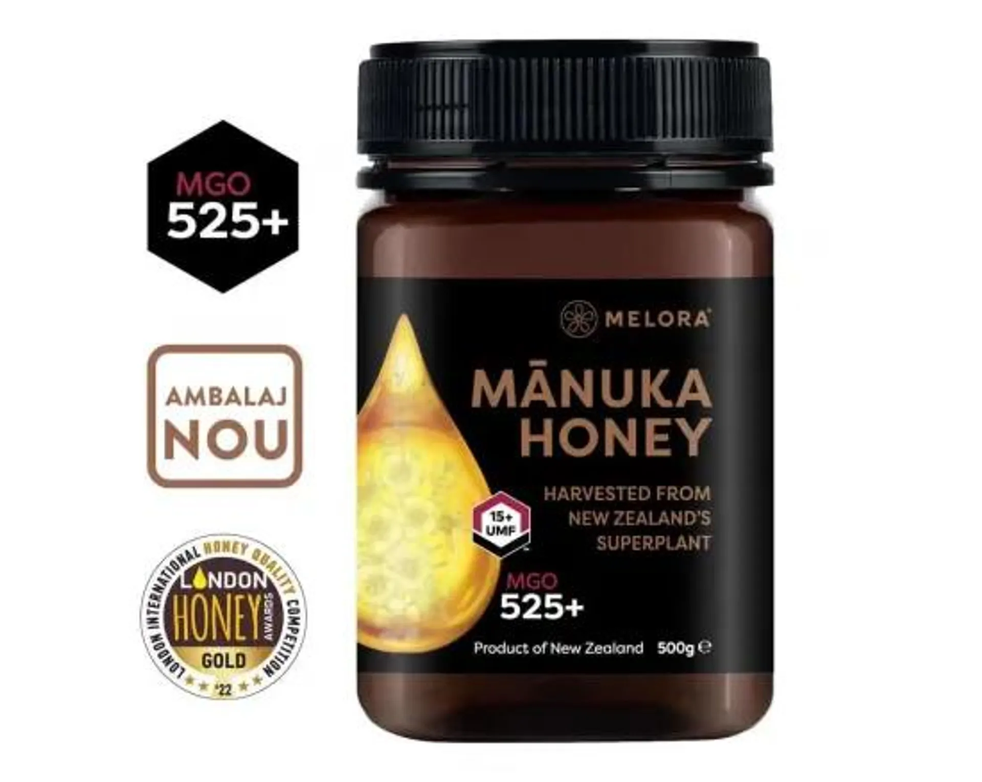 Miere de Manuka MELORA, MGO 525+ Noua Zeelanda, 500 g, naturala