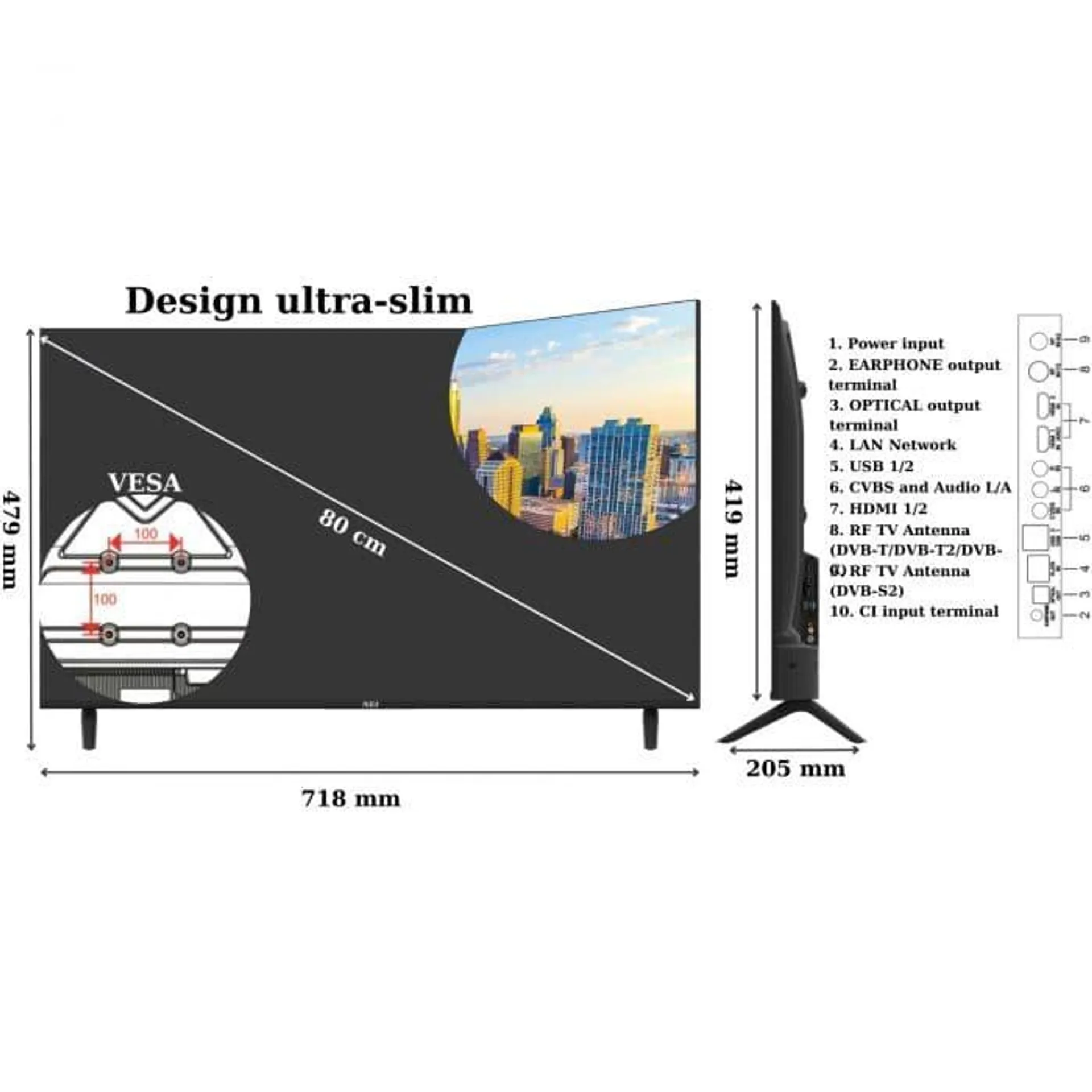 Televizor Smart NEI 32NE4901, 80cm, HD, Clasa F