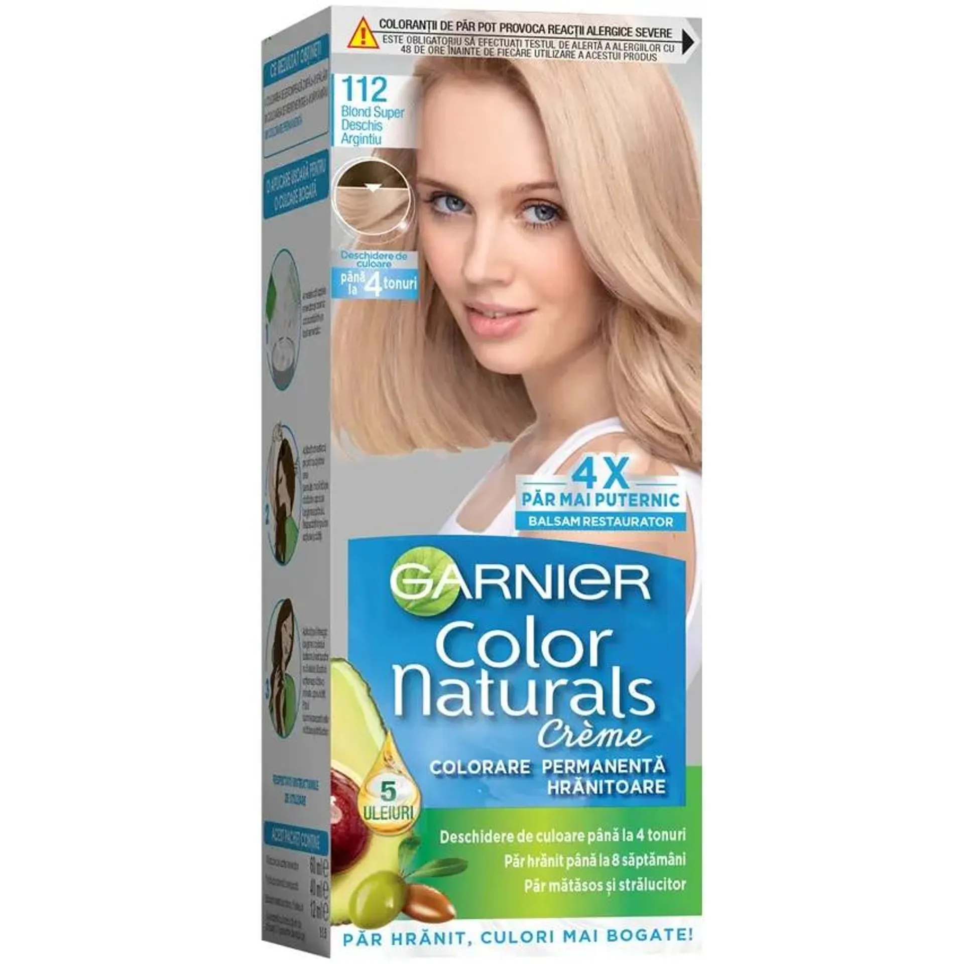 Vopsea de par permanenta Garnier Color Naturals 112 Blond Super Deschis Argintiu, 112 ml