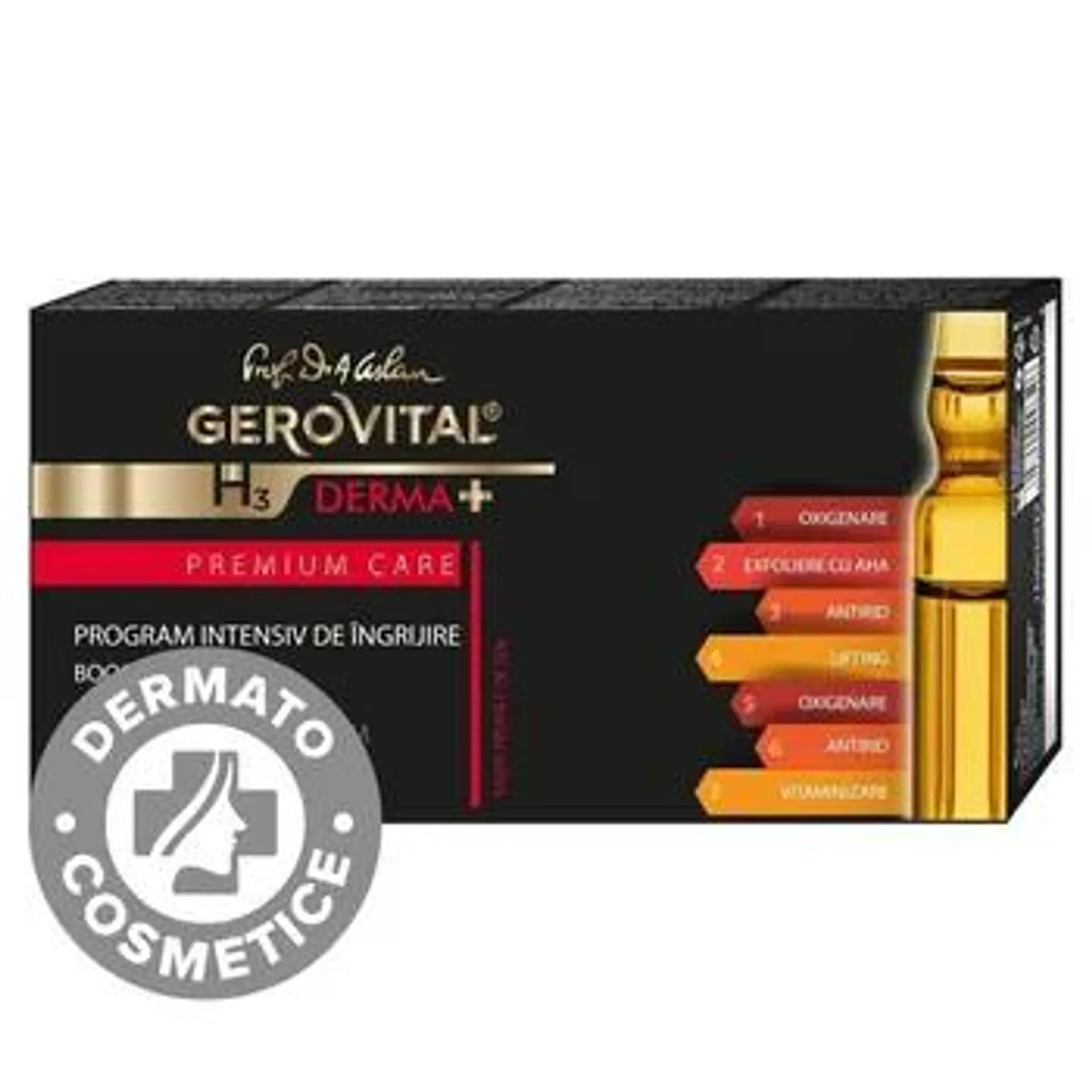 Kit program intensiv ingrijire antirid H3 Derma+ Premium Care, 7 fiole x 2ml, Gerovital