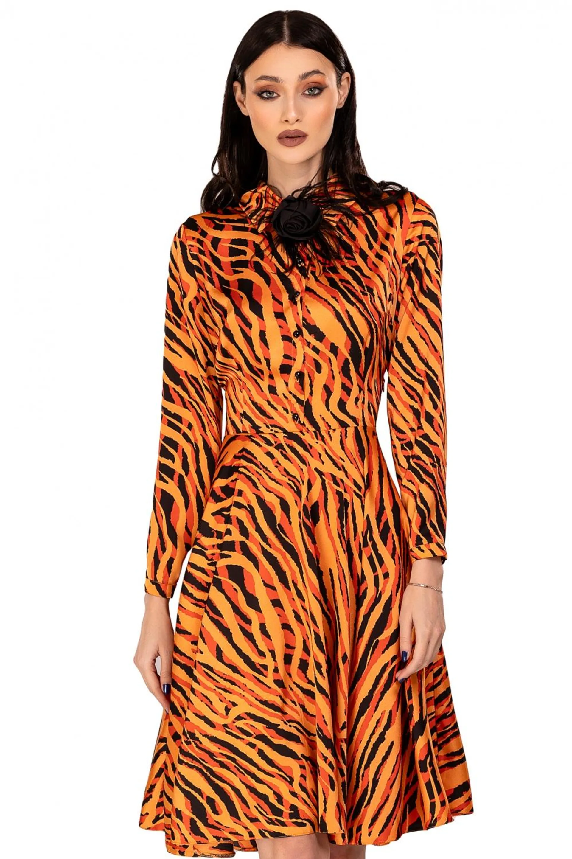 Rochie baby doll portocalie cu imprimeu animal print