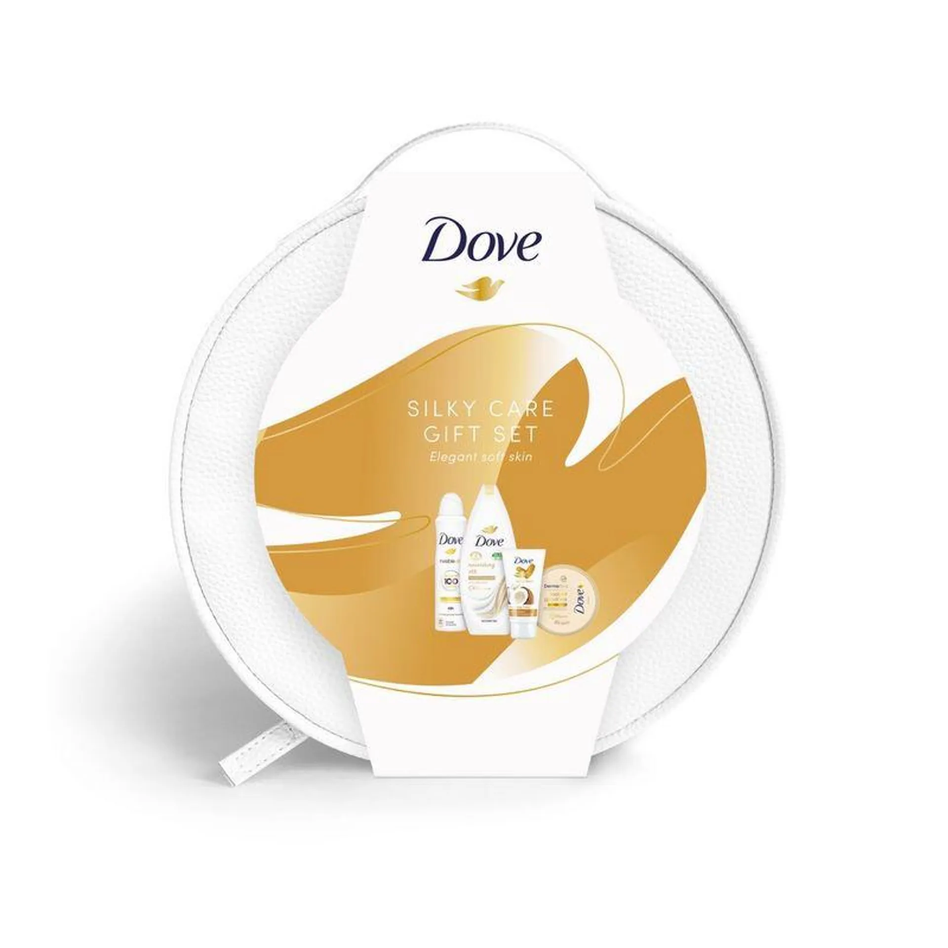 Set pentru cadou Dove Vanity: Lotiune de corp, spray antiperspirant, gel de dus si crema de maini