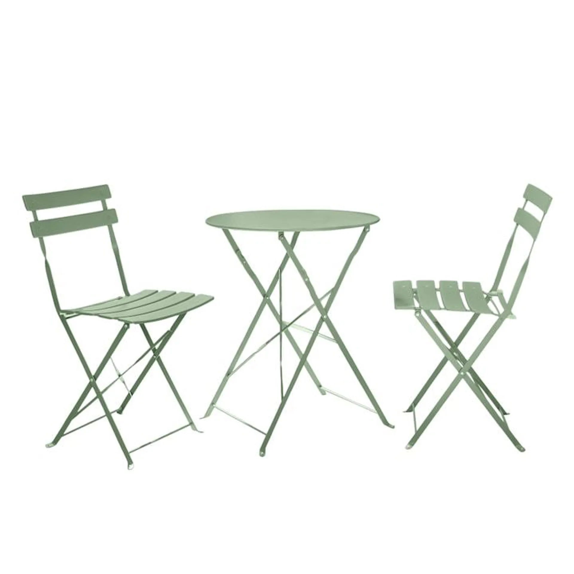 Set mobilier gradina DacEnergy©, constructia din otel, doua scaune si o masa, forma rotunda, 59, 5 x 59, 5 x 71 cm, verde
