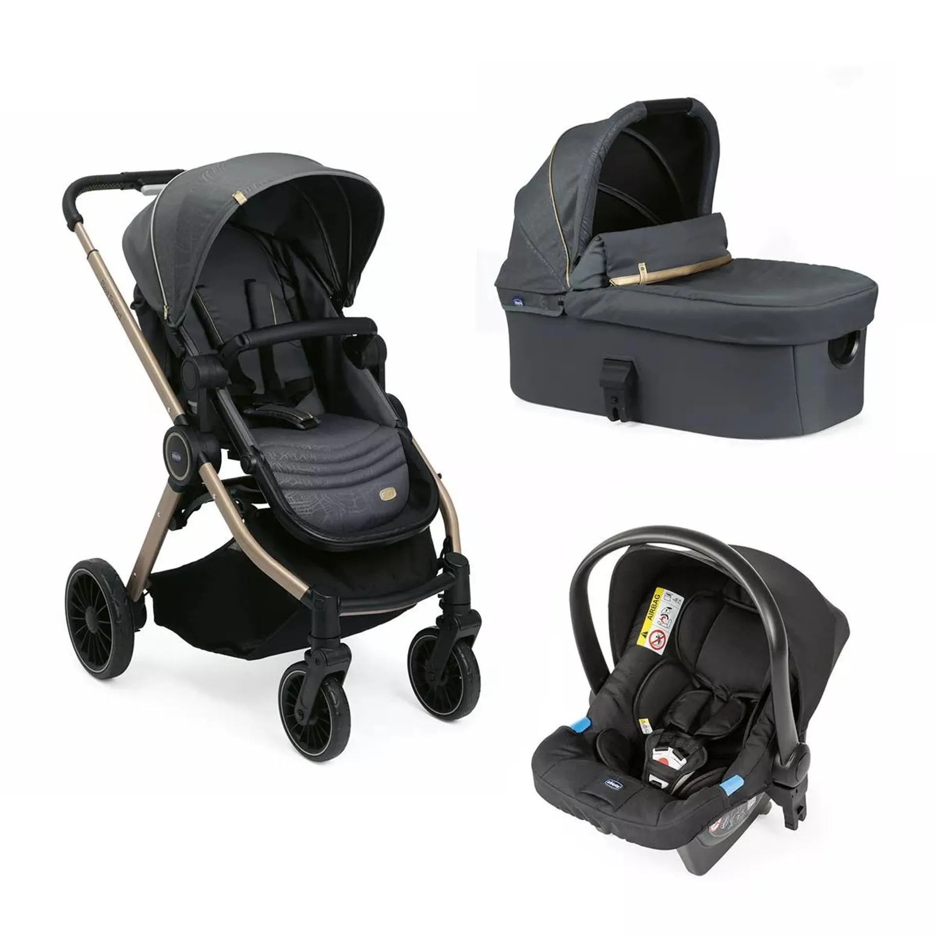 Carucior copii 3 in 1 Chicco Trio Best Friend Pro Light, City Map Re-Lux, 0luni+