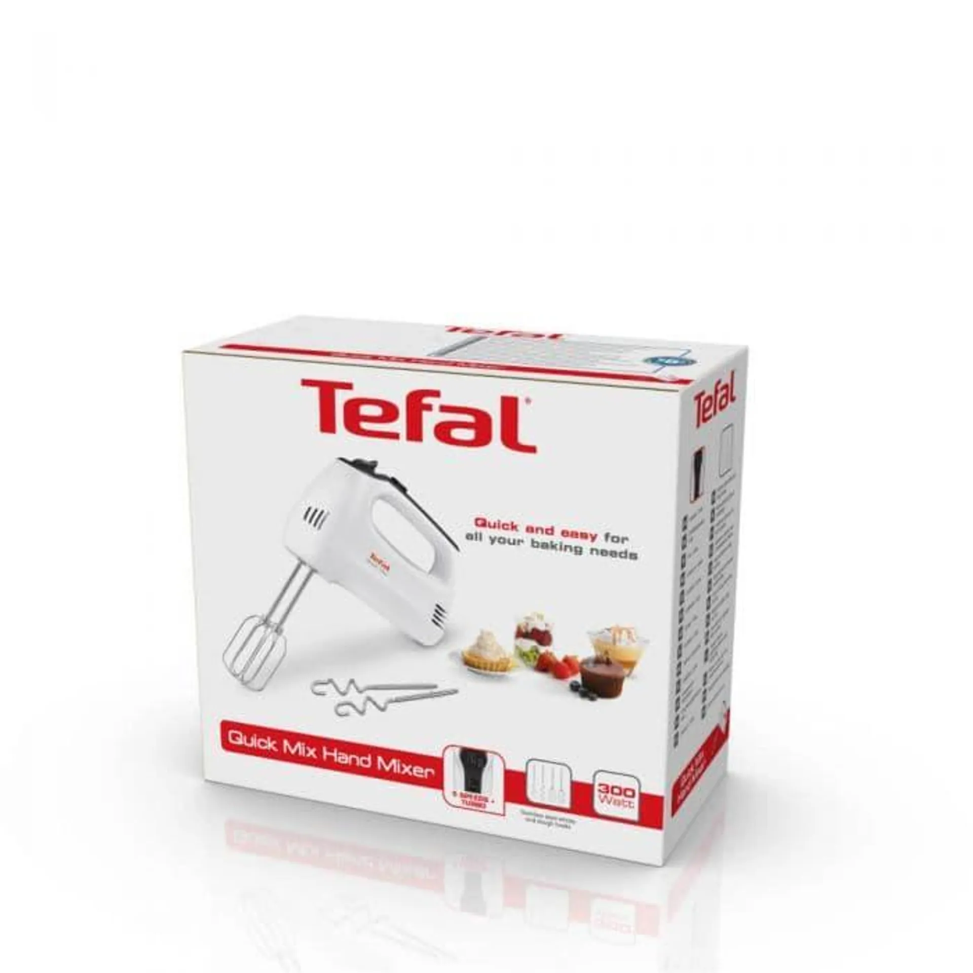 Mixer de mana Tefal HT310138, 300 W, 4 viteze, Alb