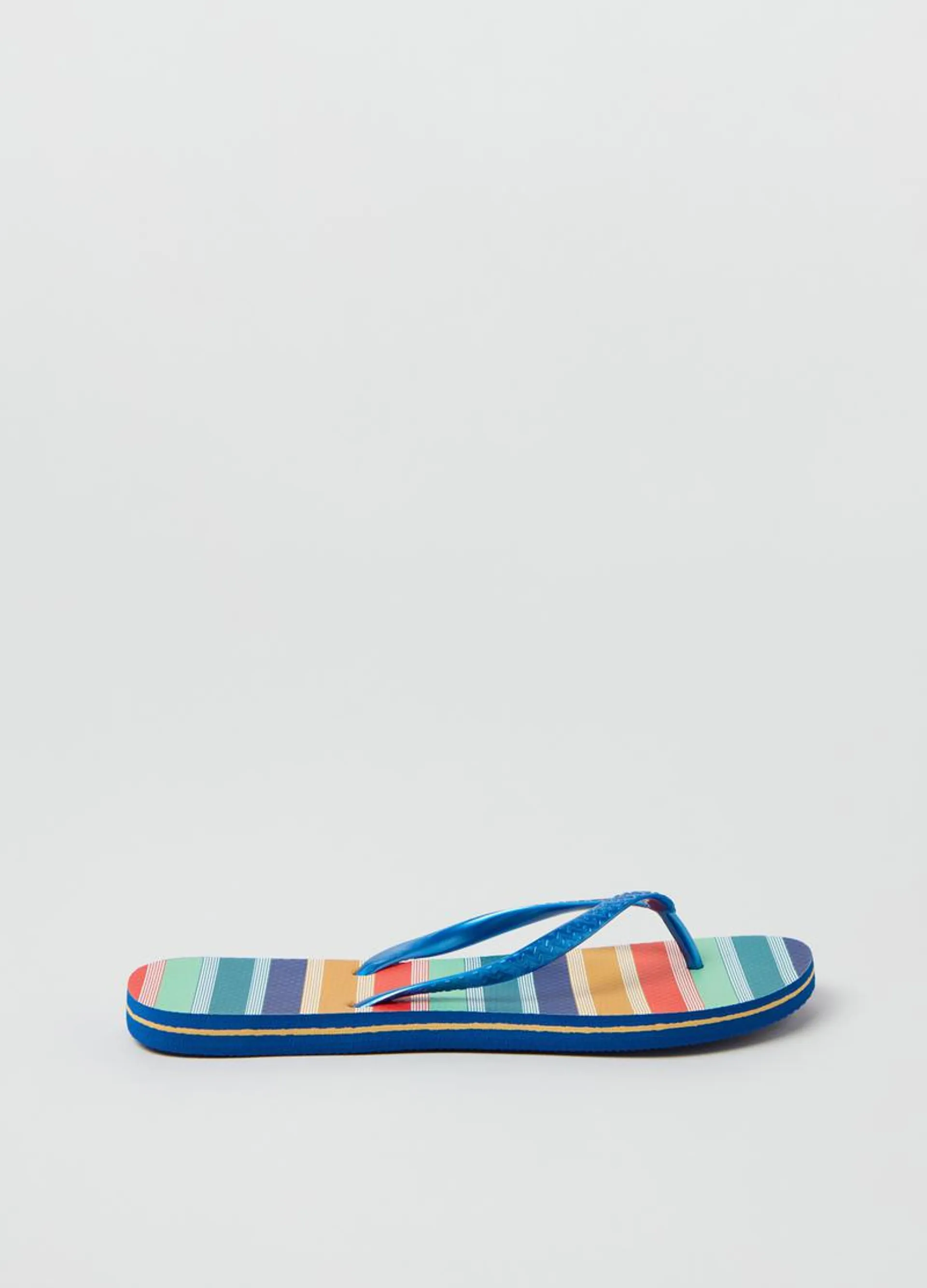 Thong sandals with striped print