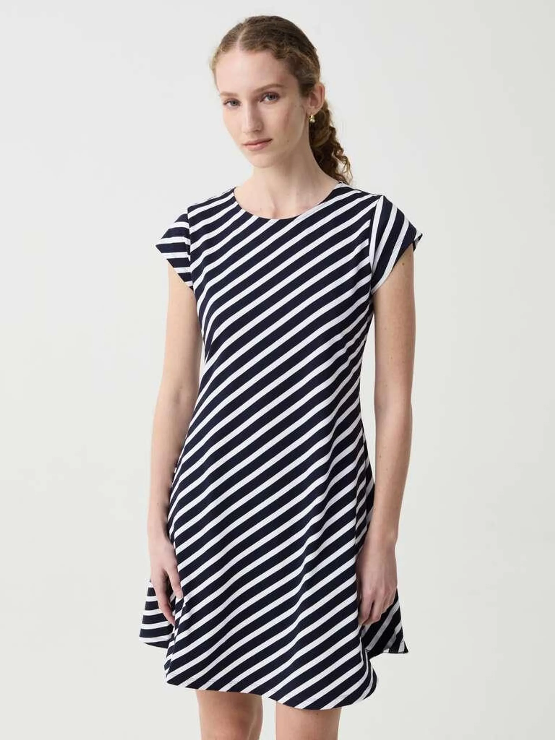 Essential dress with diagonal stripes Blanc/bleu