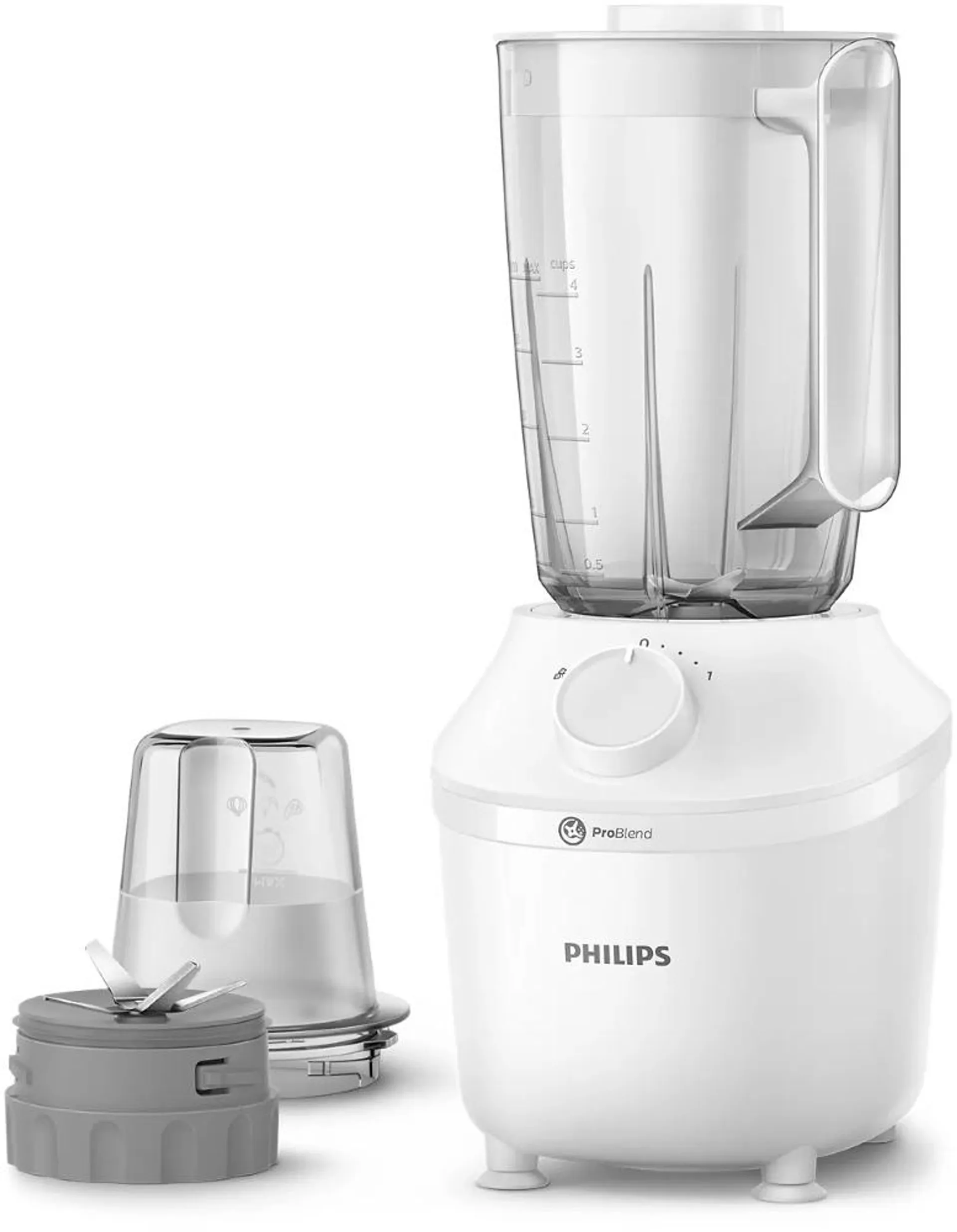 Blender de masa Philips HR2041/17, 1 litru, 1 viteza + Impuls, 450 W, Alb