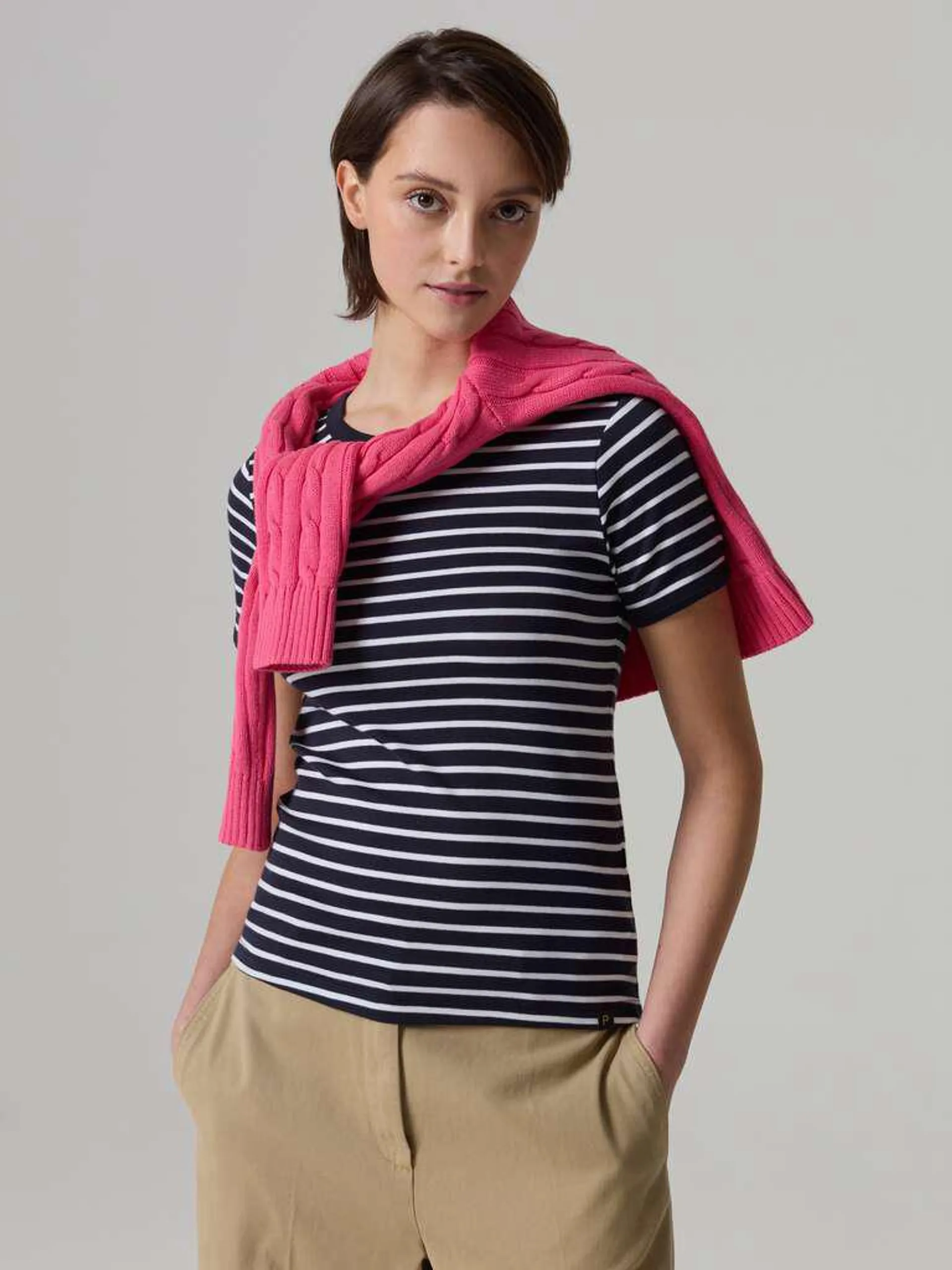 White/Blue Striped T-shirt in stretch cotton