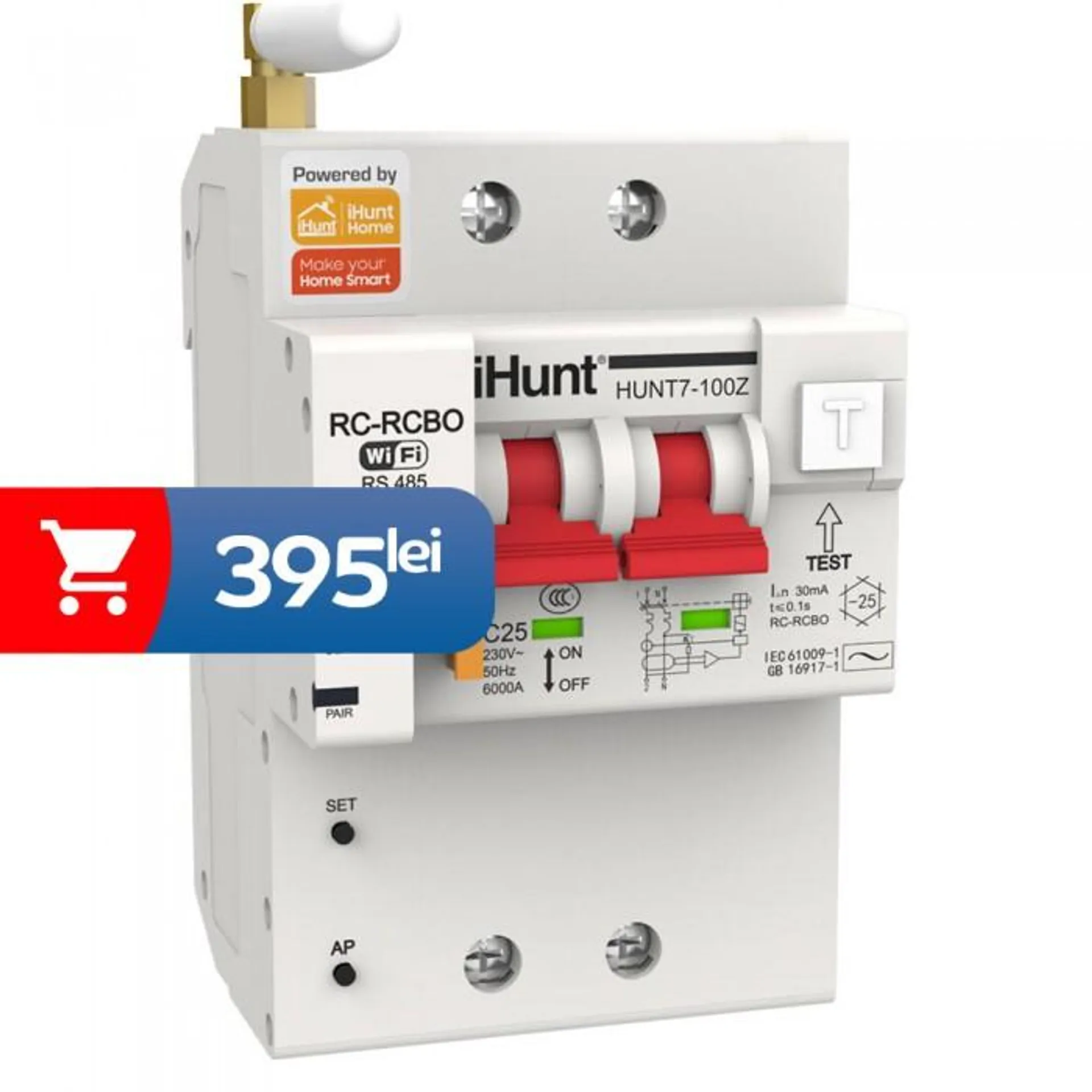 iHunt Home WIFI Smart Metering Leakage Circuit Breaker 2P 16A - Siguranta automata inteligenta cu contorizare