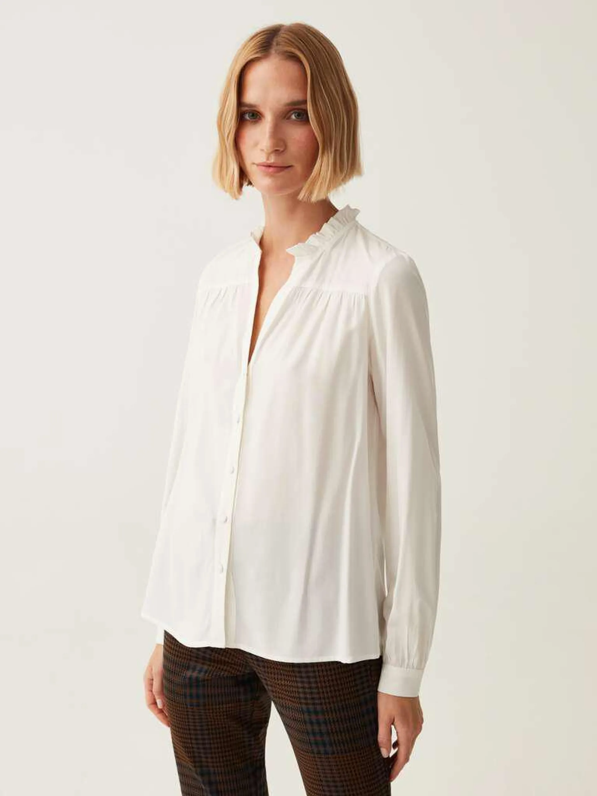 White Viscose blouse with frills