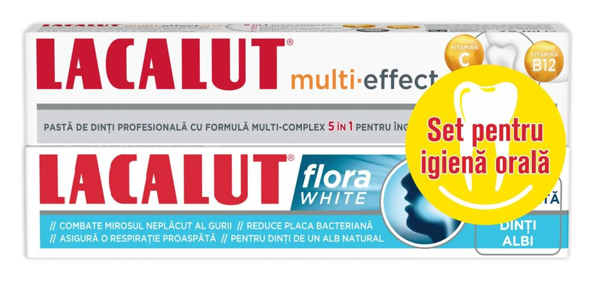 Set igiena orala (Lacalut Multi-Effect Plus 75 ml + Lacalut Flora Whitening 75 ml )