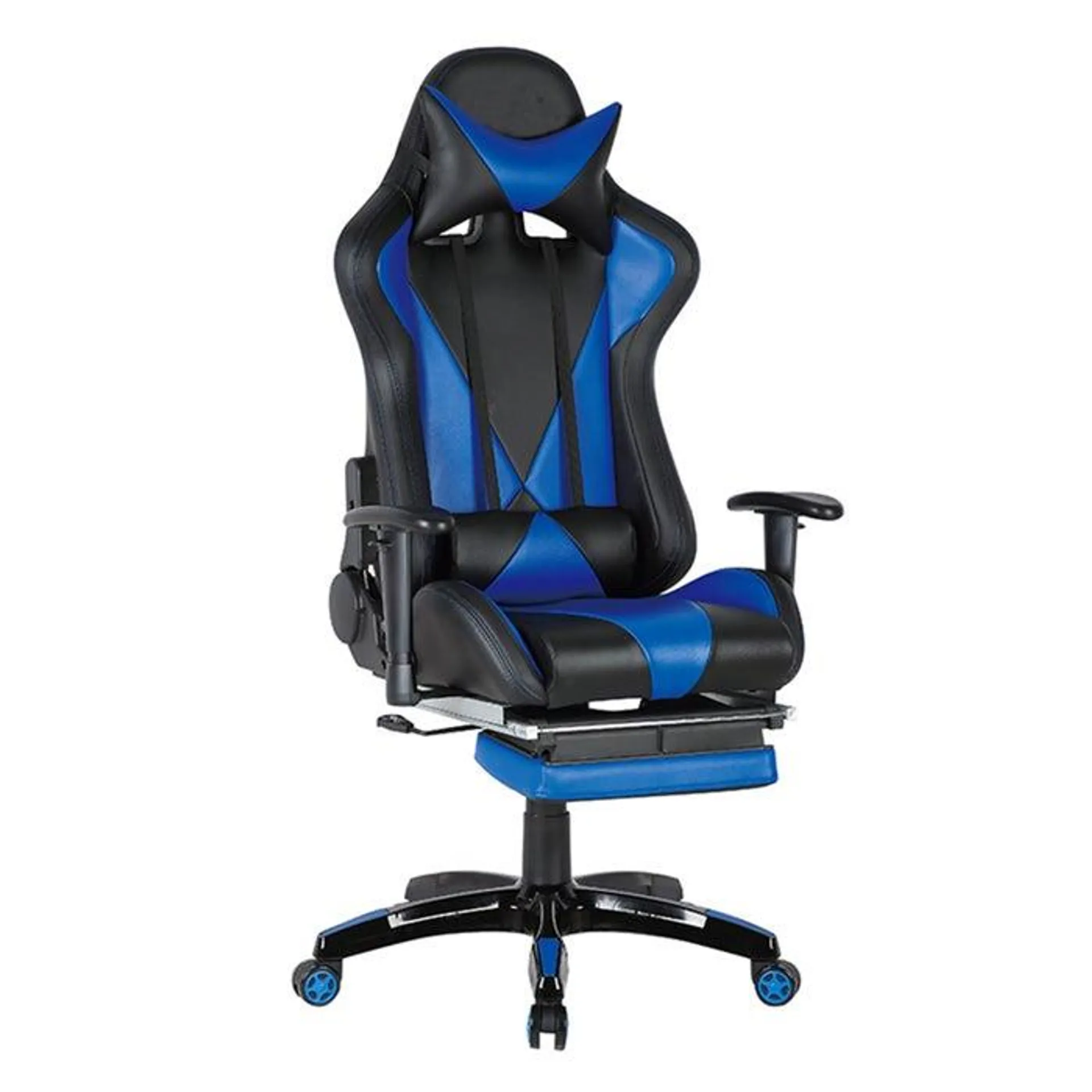 Scaun gaming Suzuka, rotativ, imitatie piele, negru + albastru