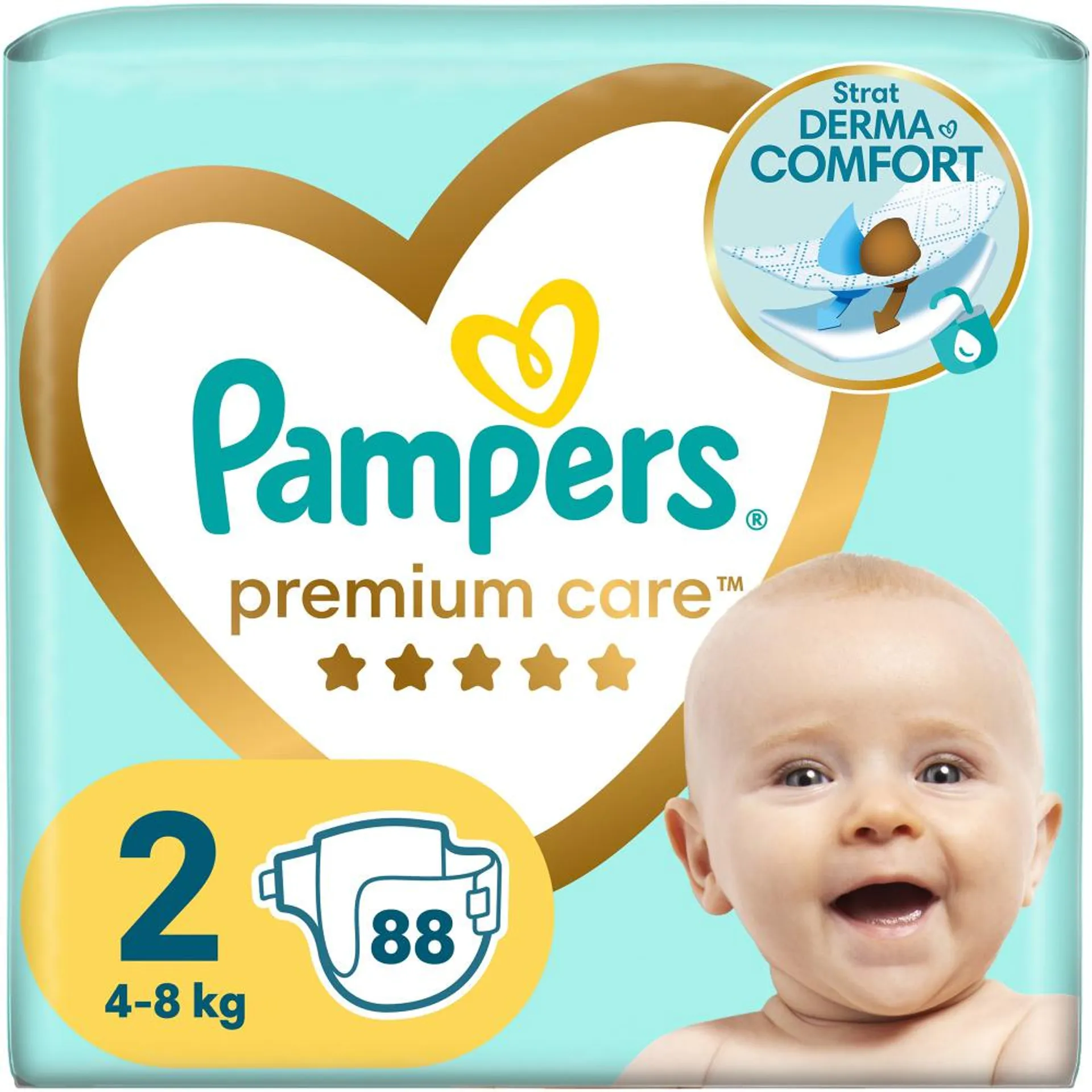 Scutece Pampers Premium Care Jumbo Pack Marimea 2, Nou Nascut 4-8 kg, 88 buc