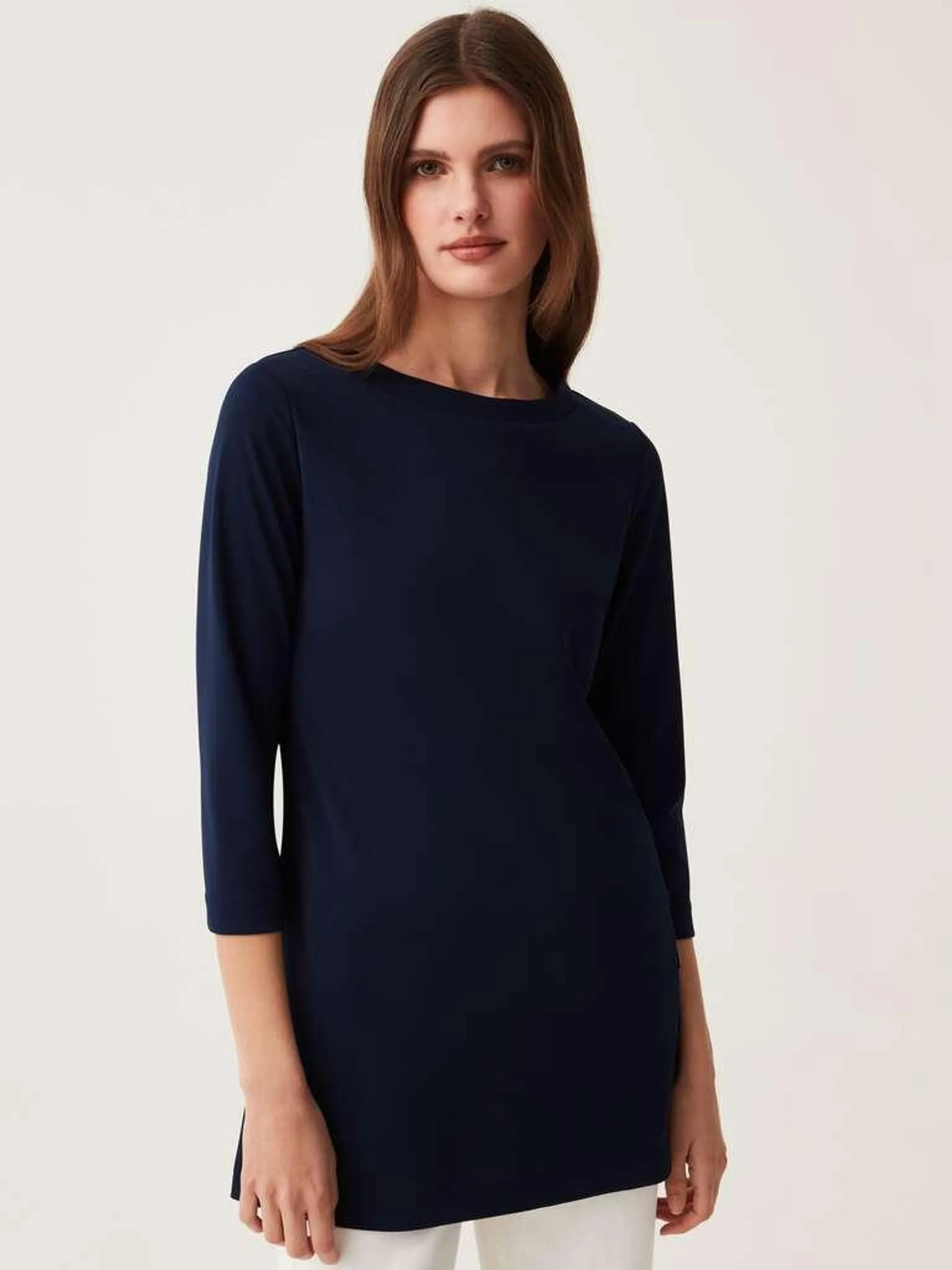 Navy Blue T-shirt lunga con maniche a tre quarti