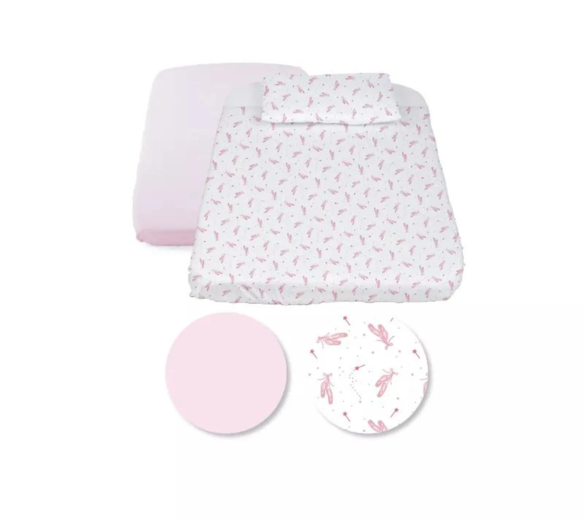 Set lenjerie patut Chicco Next 2 Me, 3 piese, Pink Ballet, 0luni+