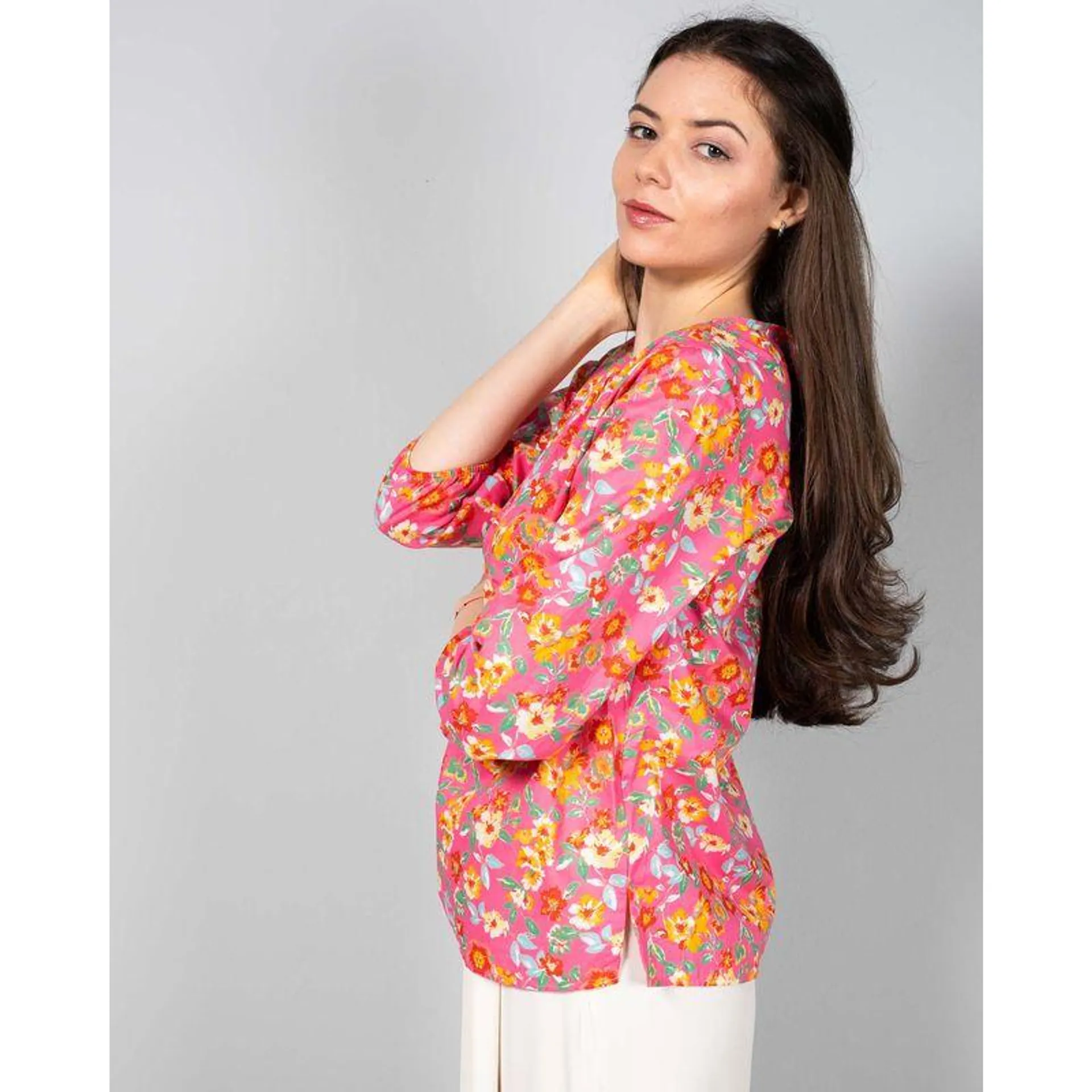 Bluza din bumbac cu imprimeu floral si mansete elastice 24MAY26007