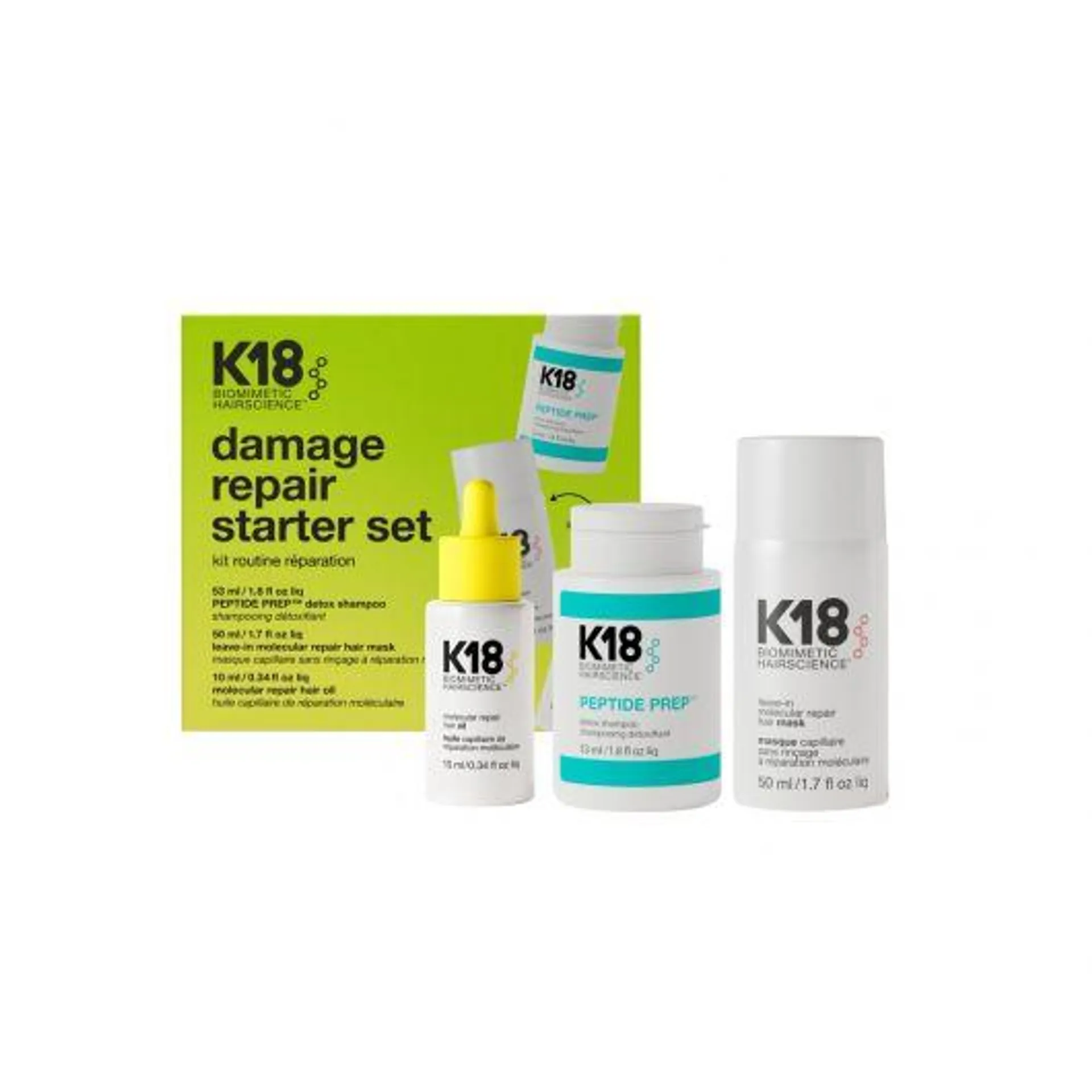 Set K18 Damage repair starter, pentru par deteriorat, 50ml+10ml+53ml