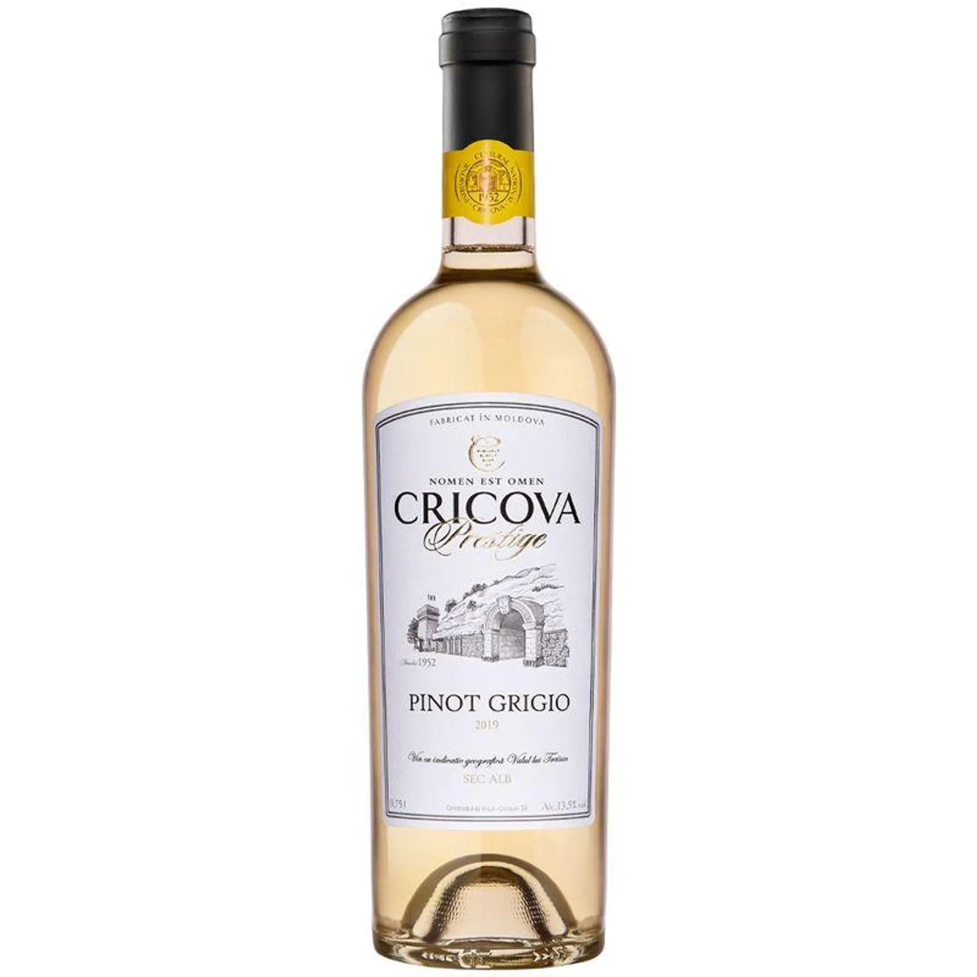 Vin alb sec Cricova Prestige, Pinot Grigio, alcool 12%, 0.75 l