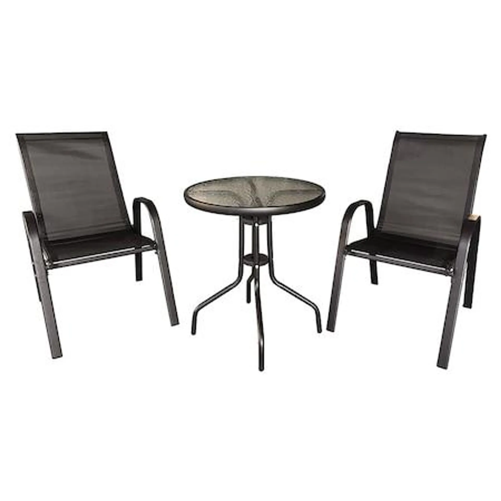 Set mobilier gradina Savona Heinner, masa diametru 60 cm si 2 scaune 70x56x90 cm, otel si textil, negru