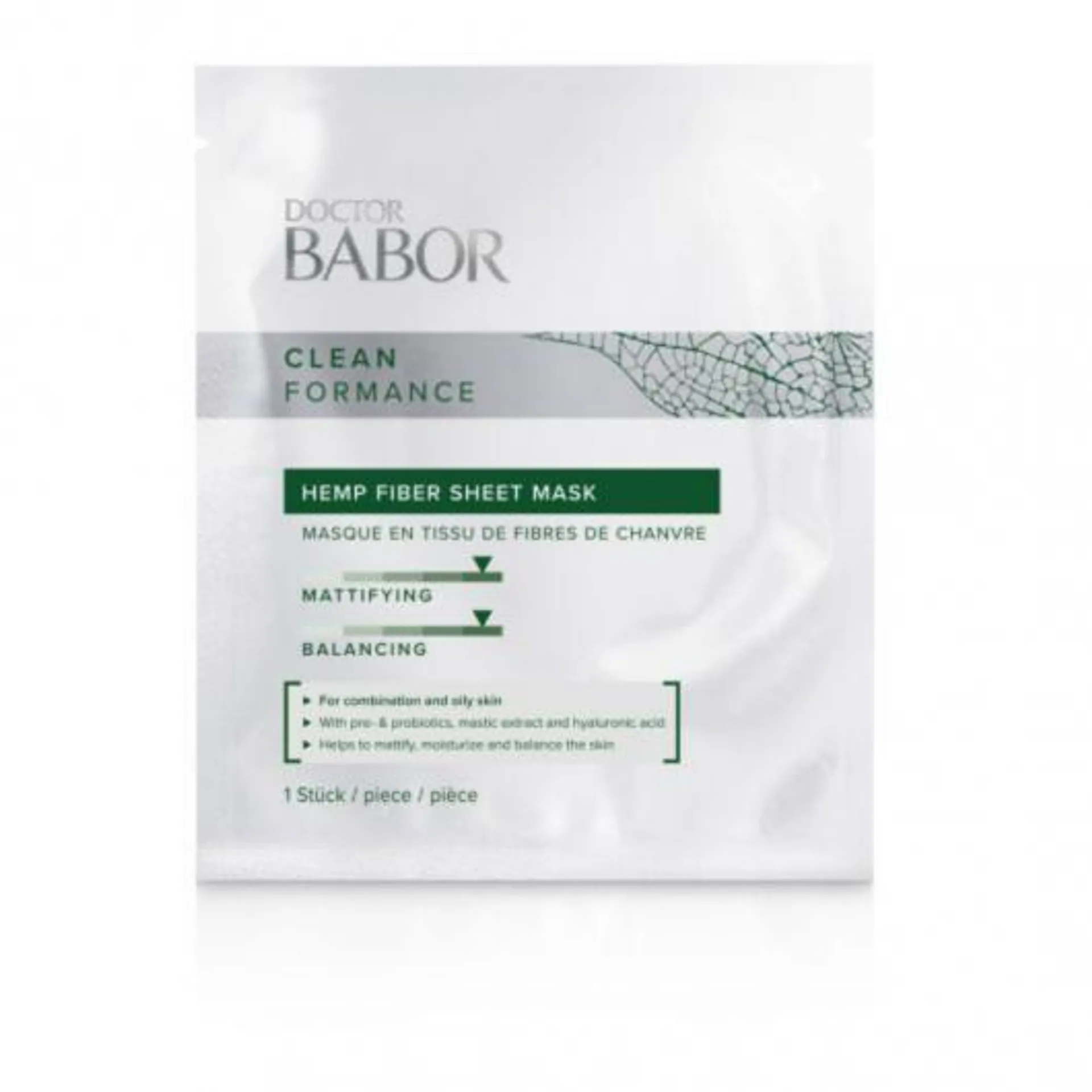 Masca faciala Doctor Babor Clean Formance Hemp Fiber Sheet Mask cu efect matifiant 1buc