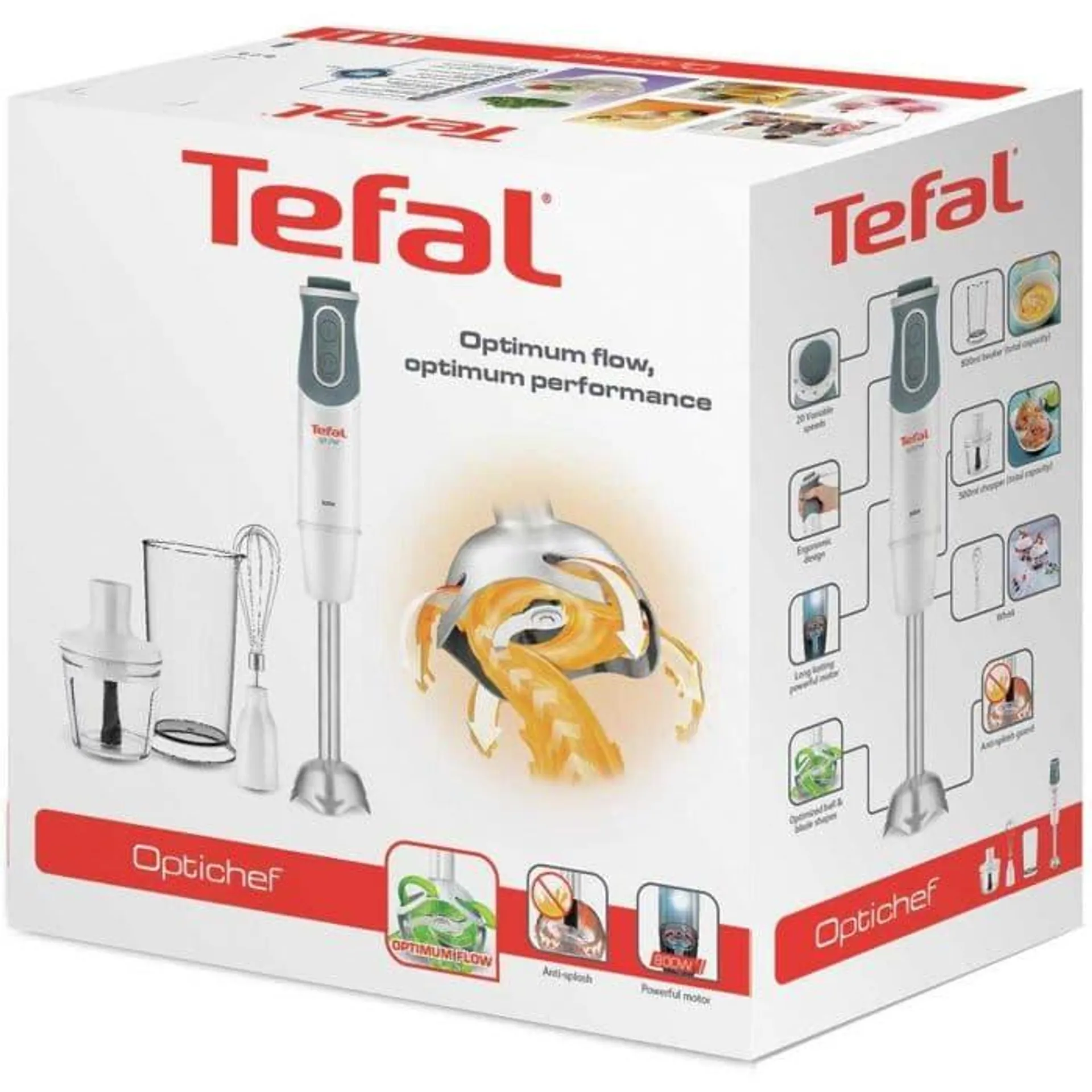 Mixer vertical Tefal Optichef 3 in 1 20SP HB643138, 800 W, 0.8 l, 20 viteze, Alb/Cuart