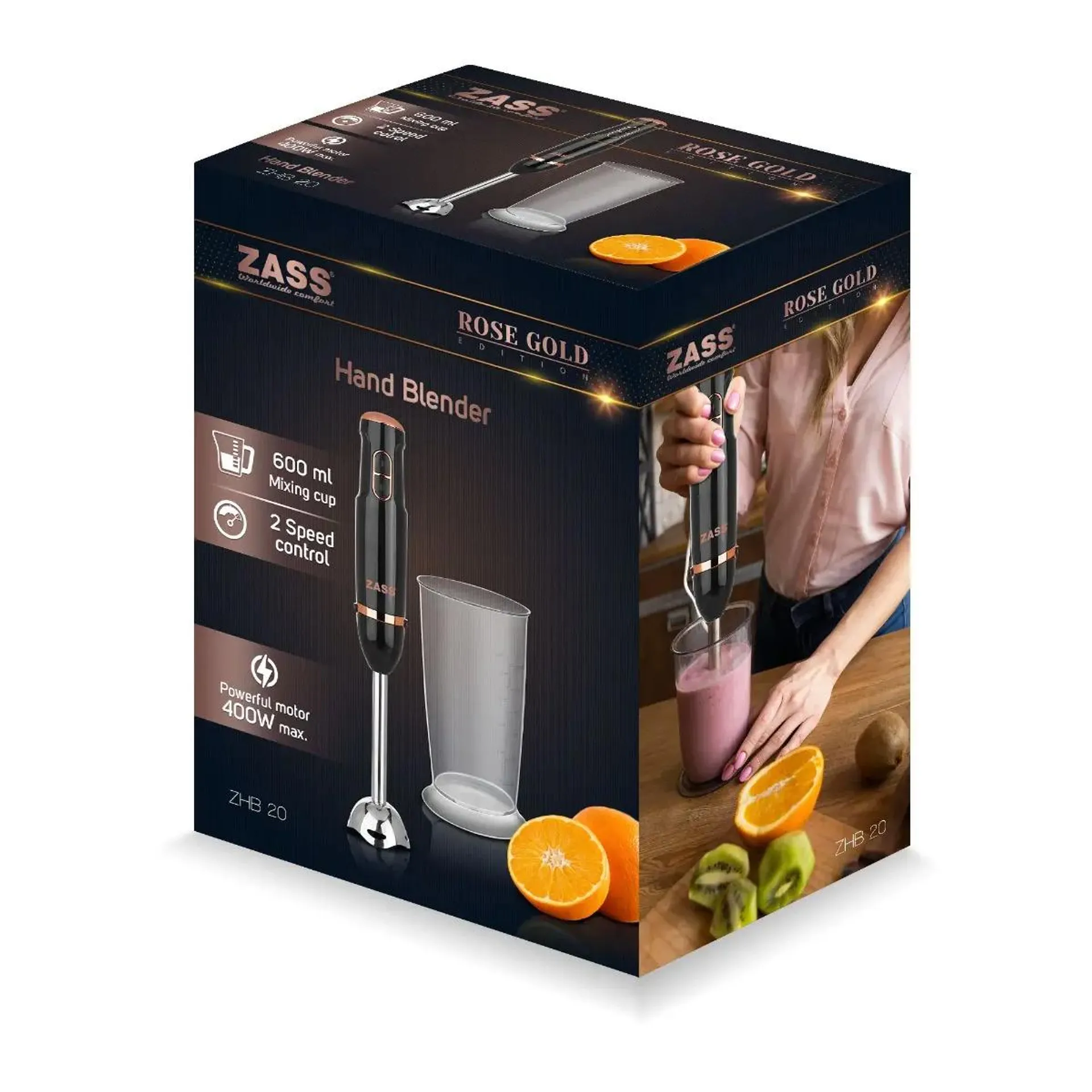 Mixer vertical Zass ZHB 20, 2 trepte de viteza, 400 W, Negru / Auriu