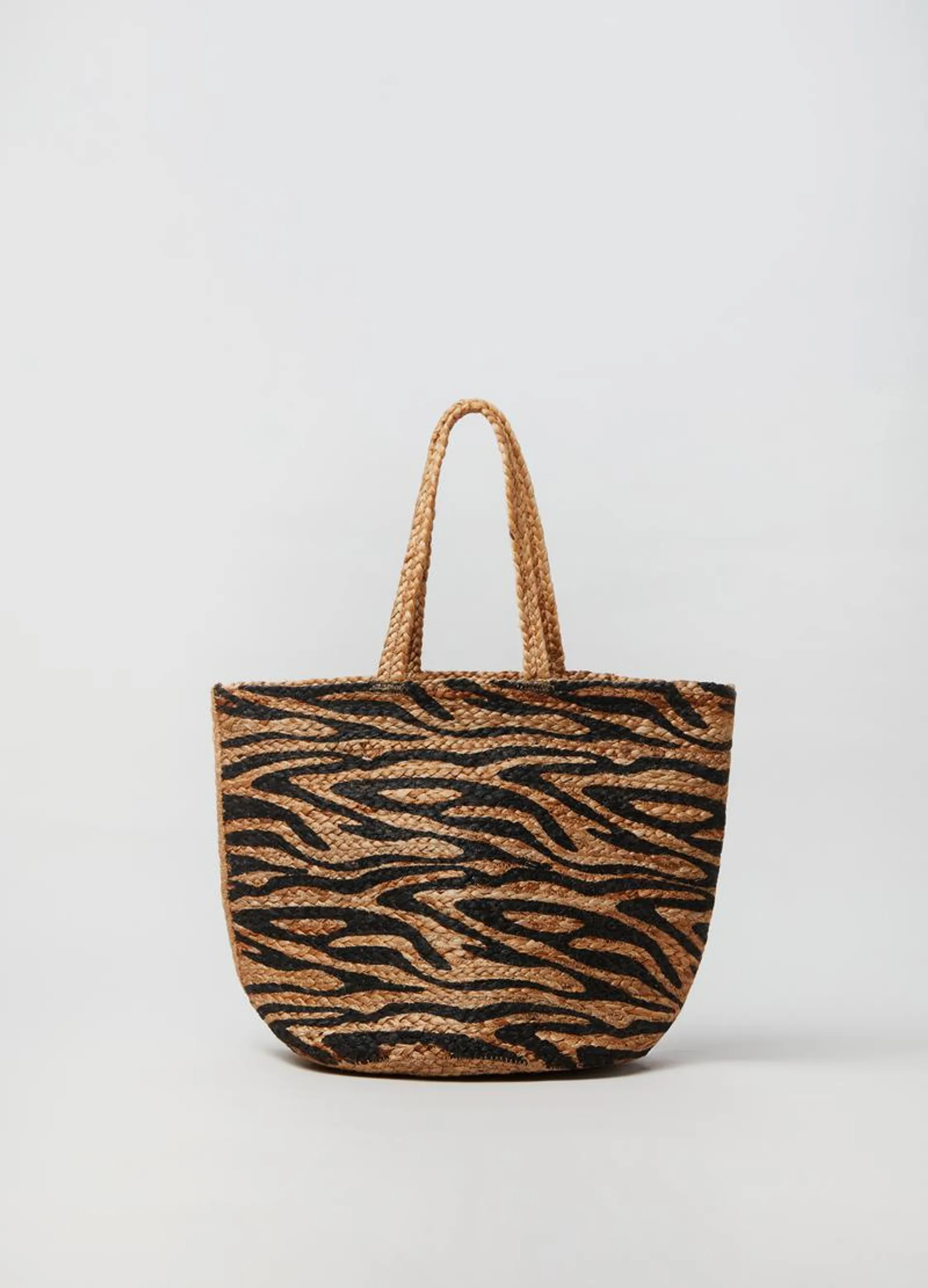 Raffia bag with animal print pattern
