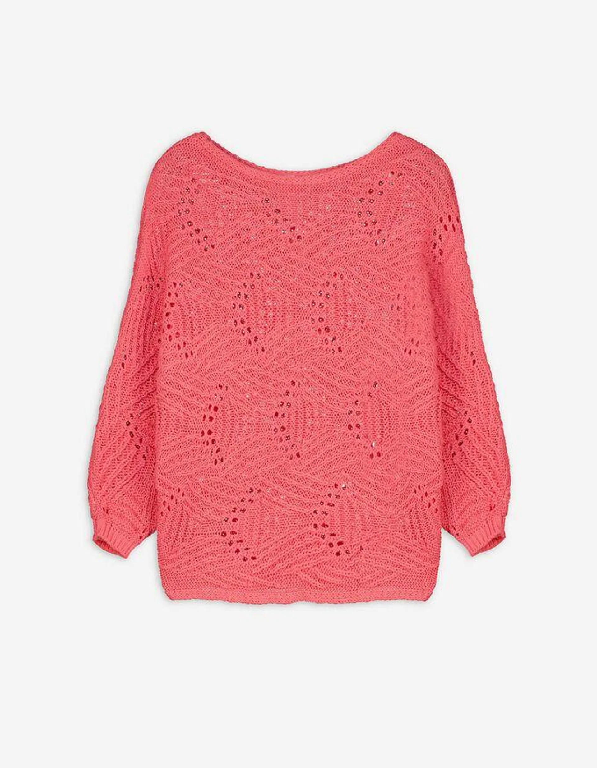 Pulover de tricot - Mâneci de liliac - Rosu deschis
