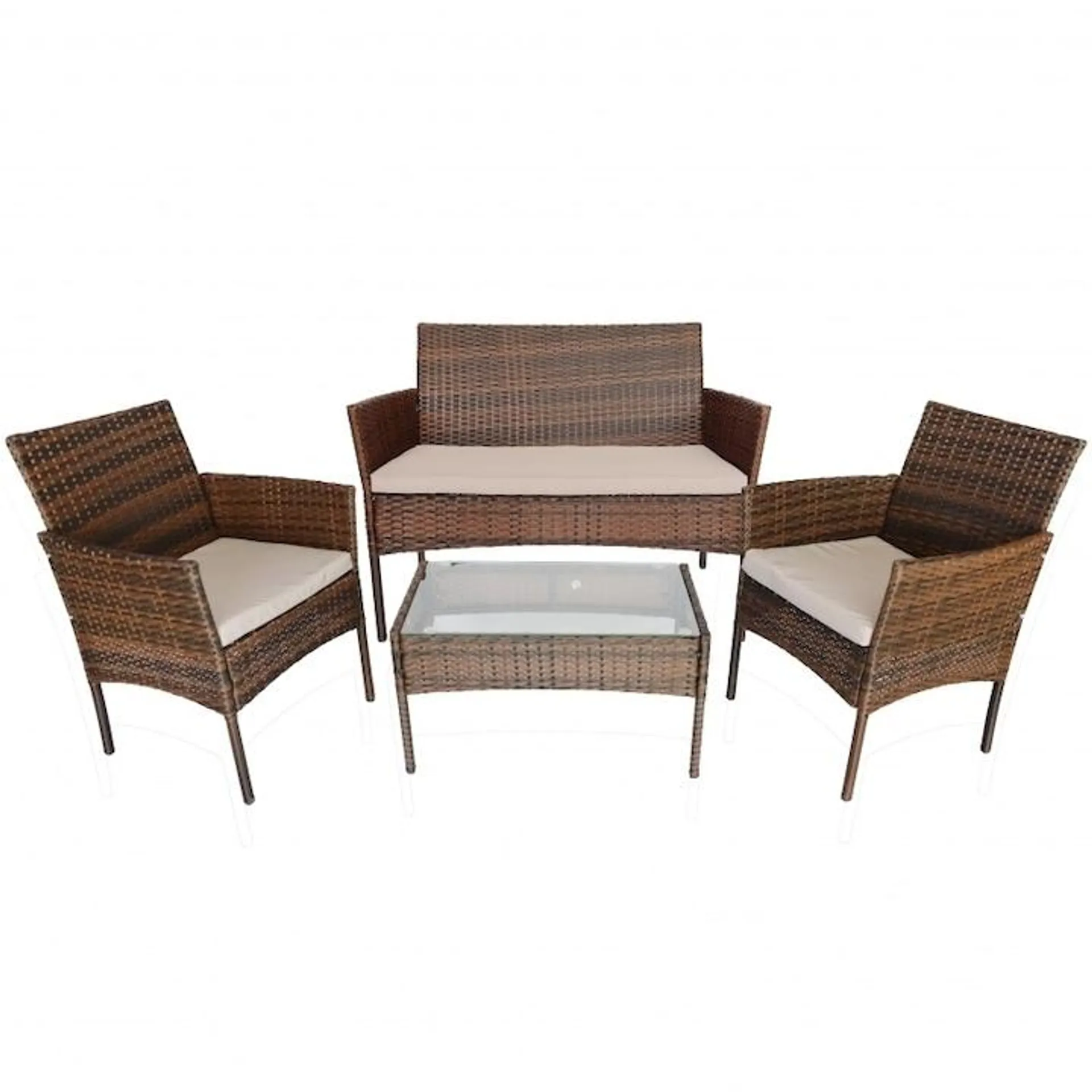 Set mobilier de gradina DeHome Jardin A16, 4 locuri, masa, canapea, doua fotolii, culoare maro