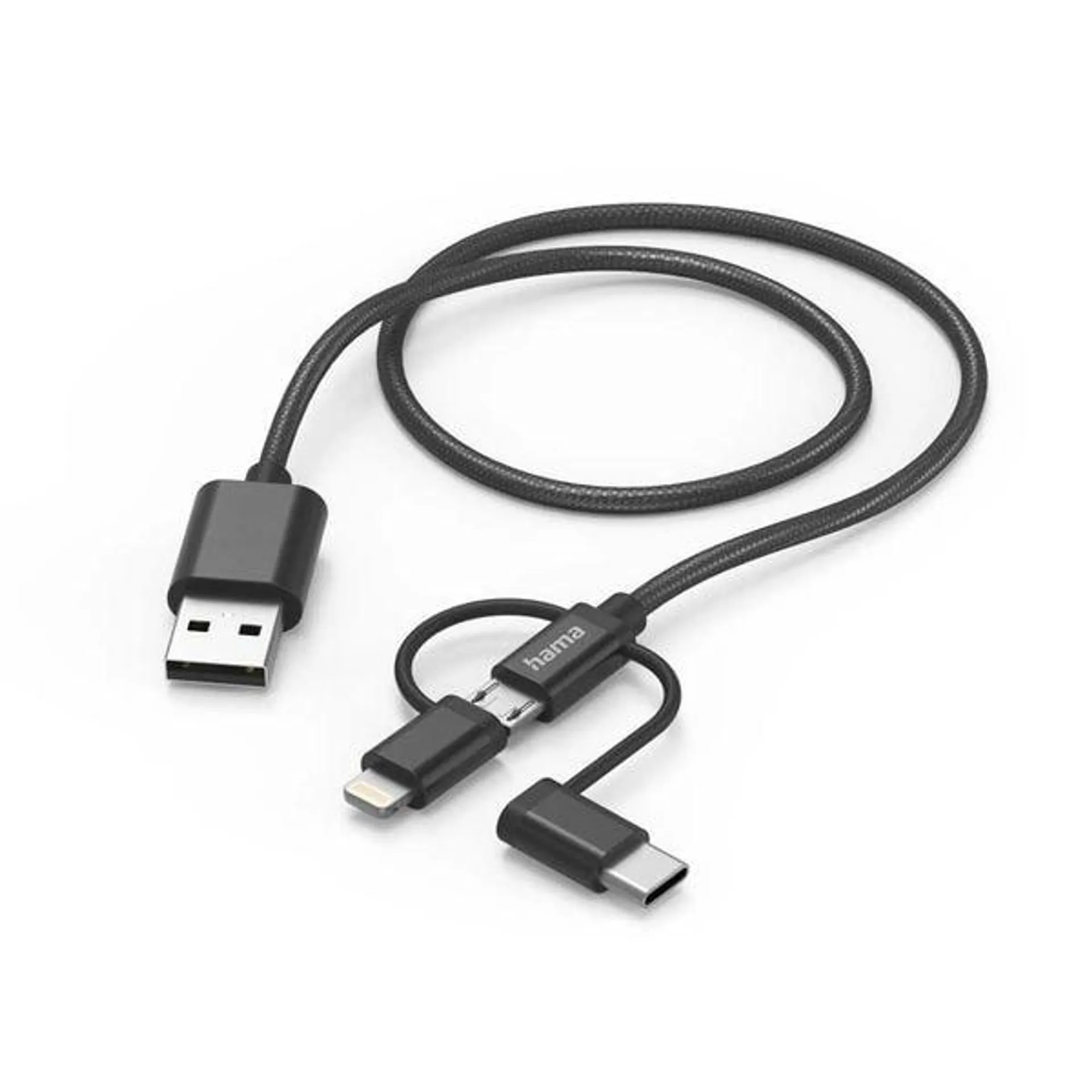 Cablu date 3 in 1 HAMA 201536, USB-A - MicroUSB/Lightning/USB-C, 1.5m, negru