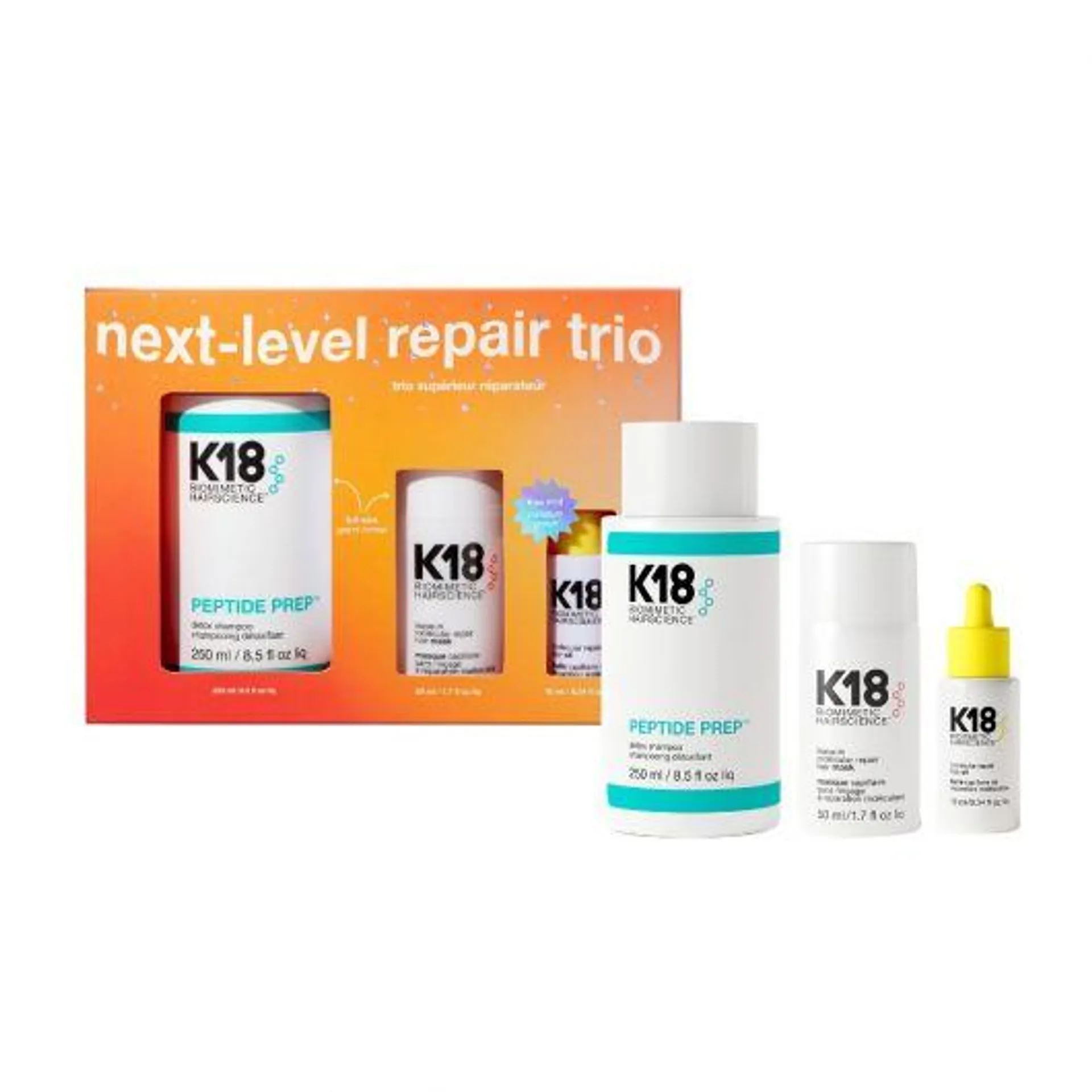 Set K18 next-level repair trio, pentru par deteriorat, 250ml+50ml+10ml