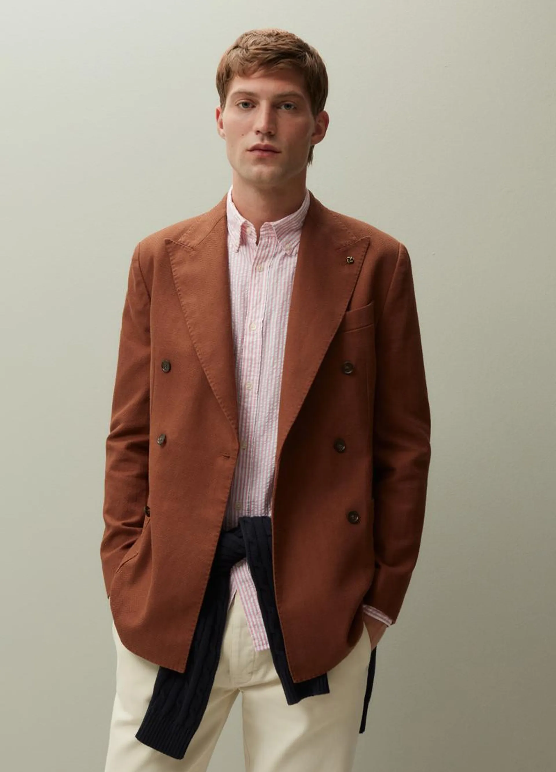 PIOMBO linen and cotton double-breasted blazer