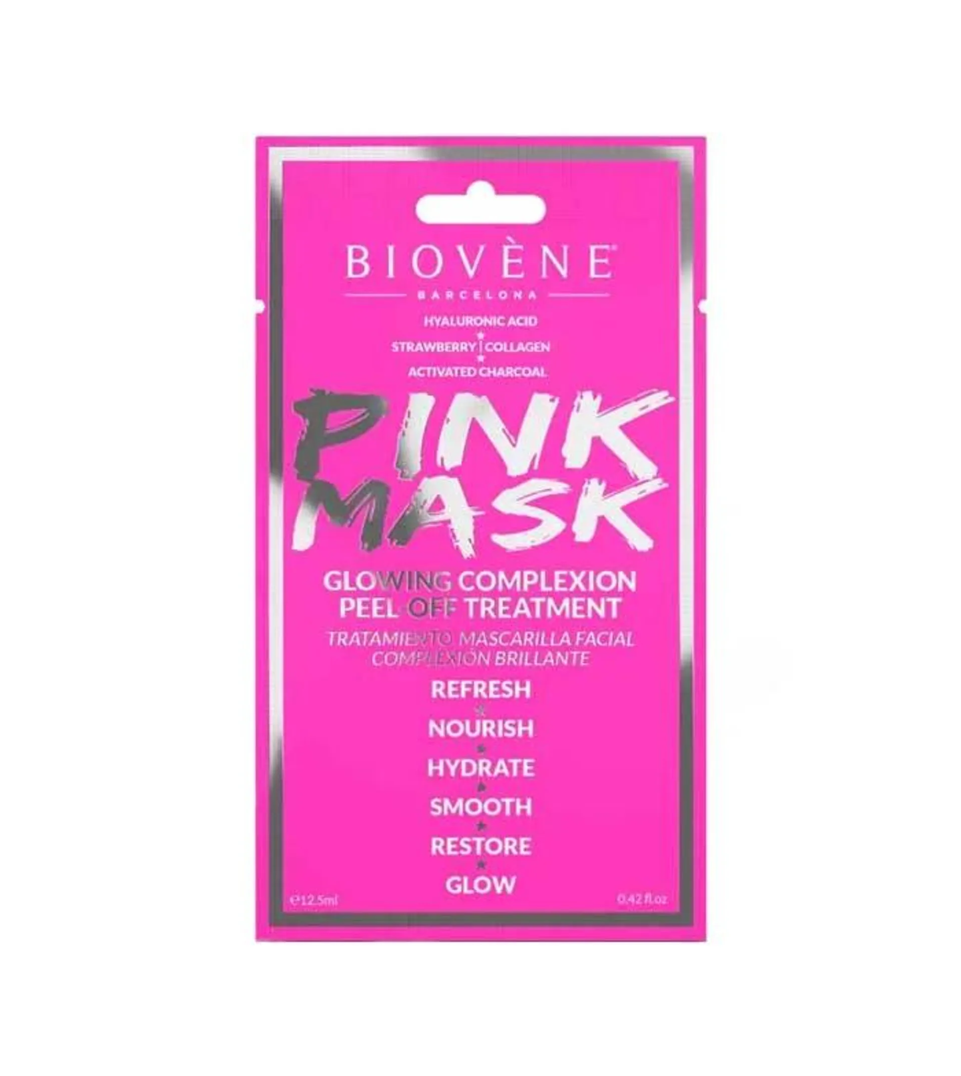 Masca de fata roz pentru stralucire peel-off Pink Mask, 12.5ml, Biovene