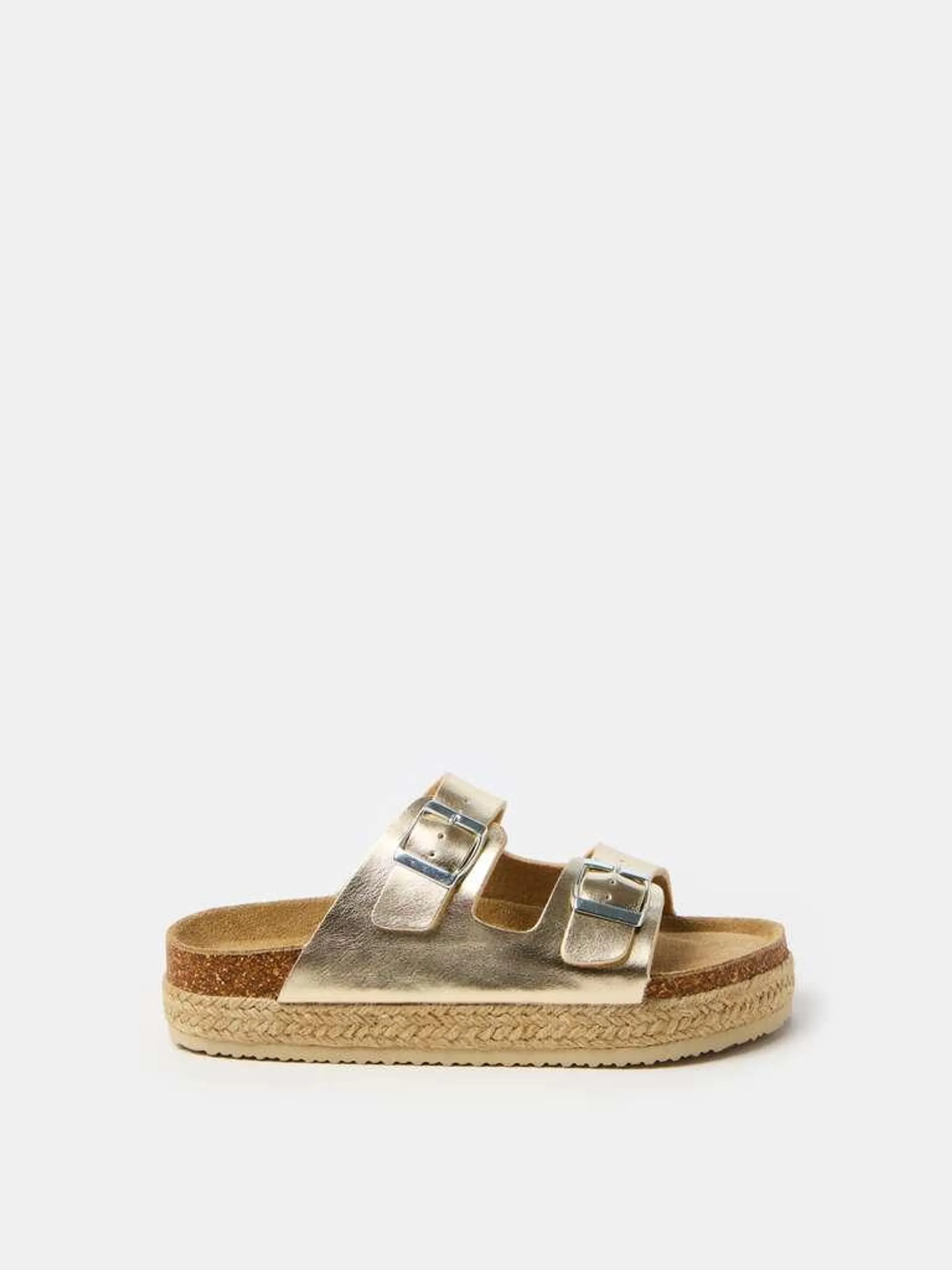 High metallic sandals with double band Jaune doré