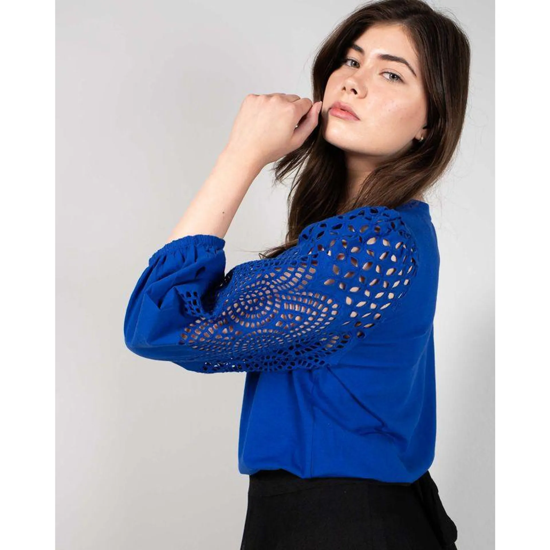 Bluza din bumbac cu maneci brodate N230514026