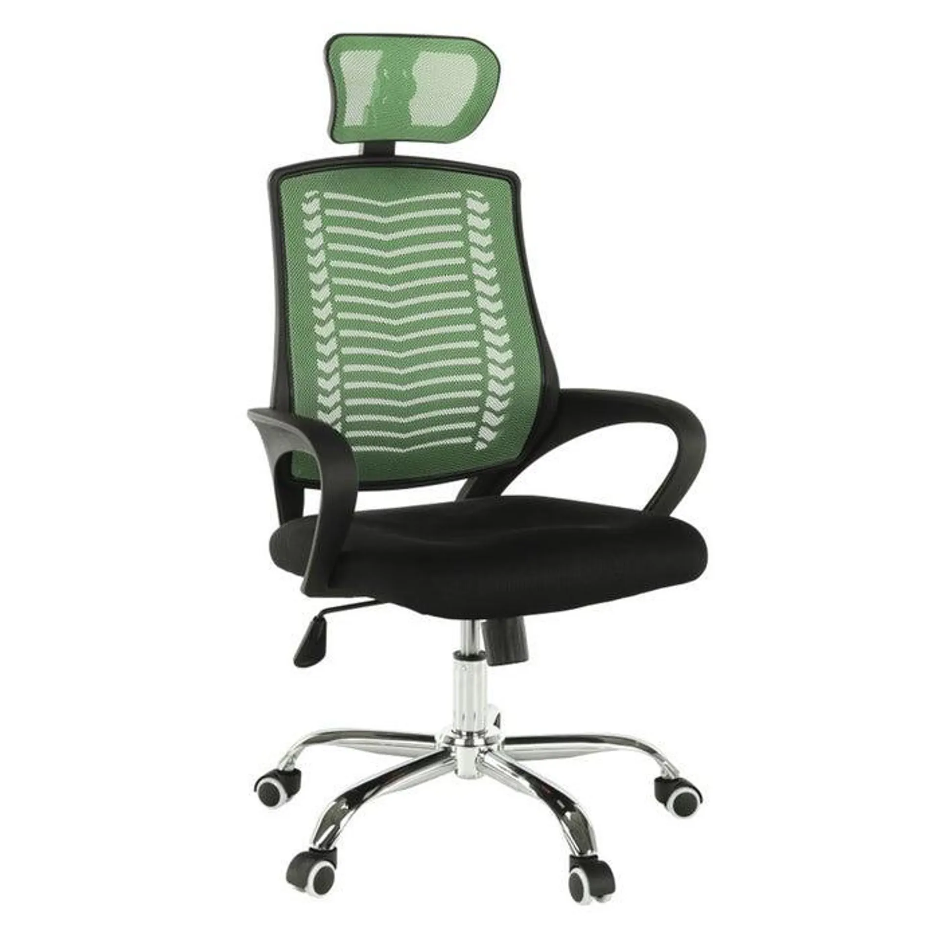 Scaun birou ergonomic Imela, rotativ, cu tetiera, material textil + mesh, verde + negru