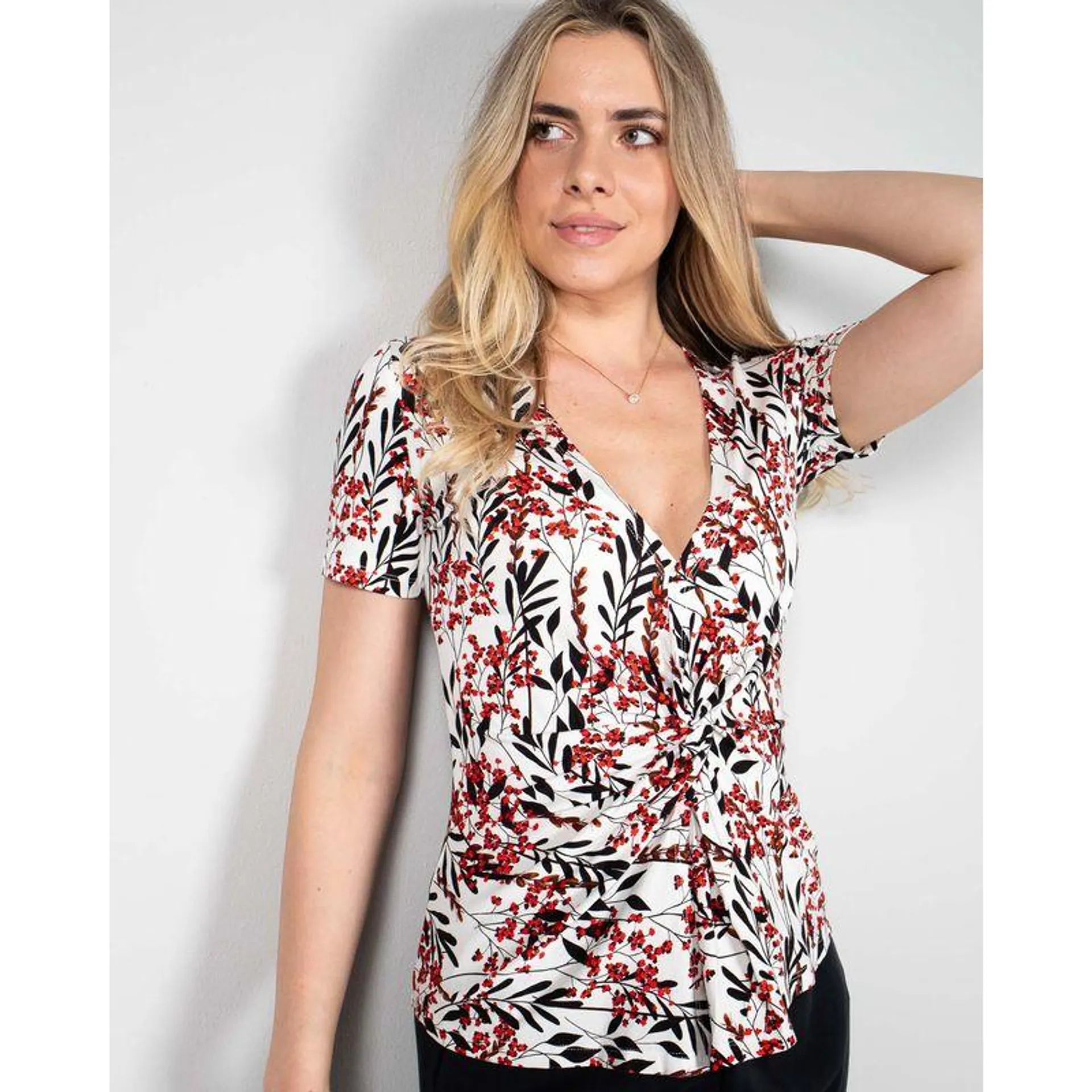 Bluza subtire cu maneca scurta si imprimeu floral 24ZEN28002