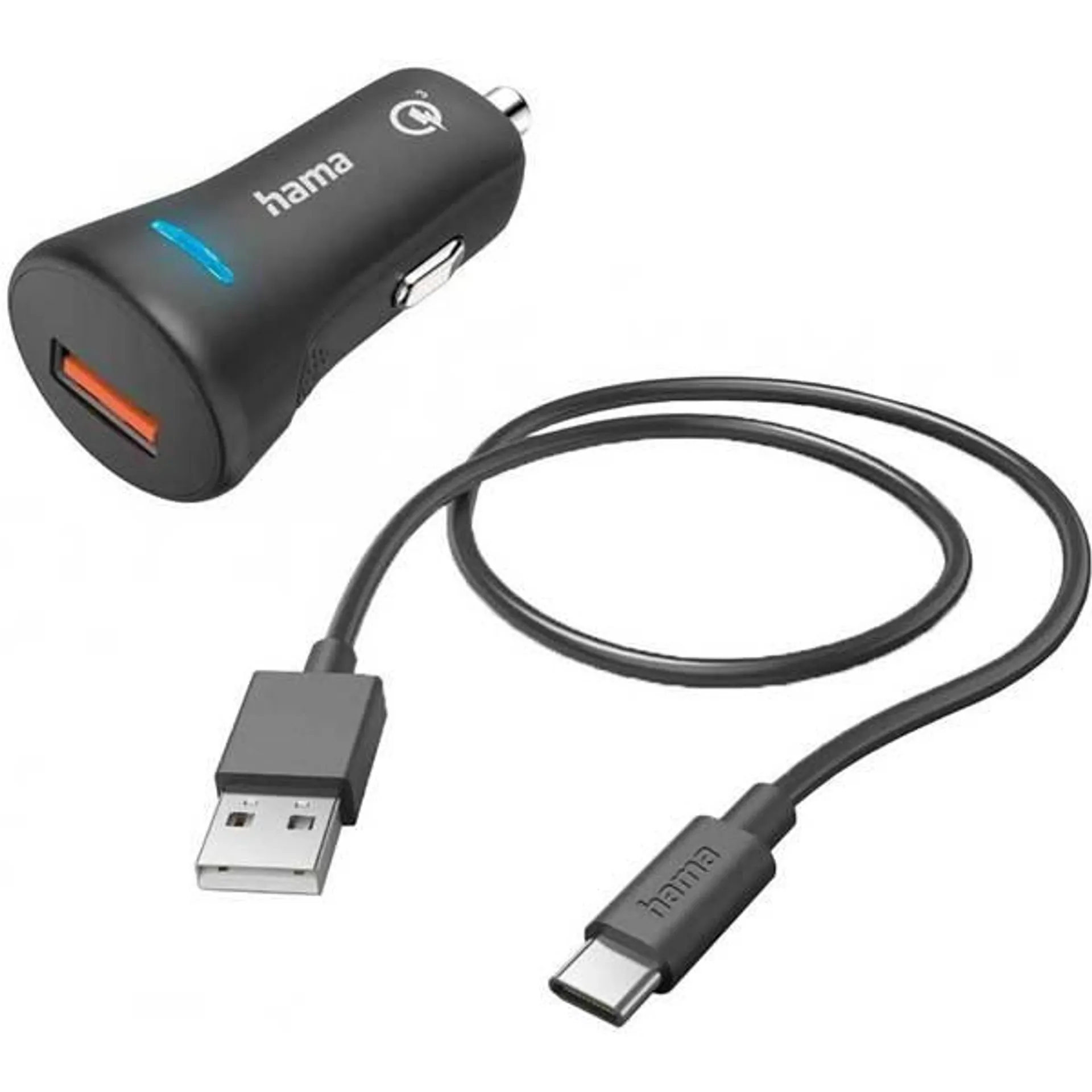 Incarcator auto HAMA 201615, 1x USB-A, Quick Charge 3.0 19.5W, cablu USB-C, negru