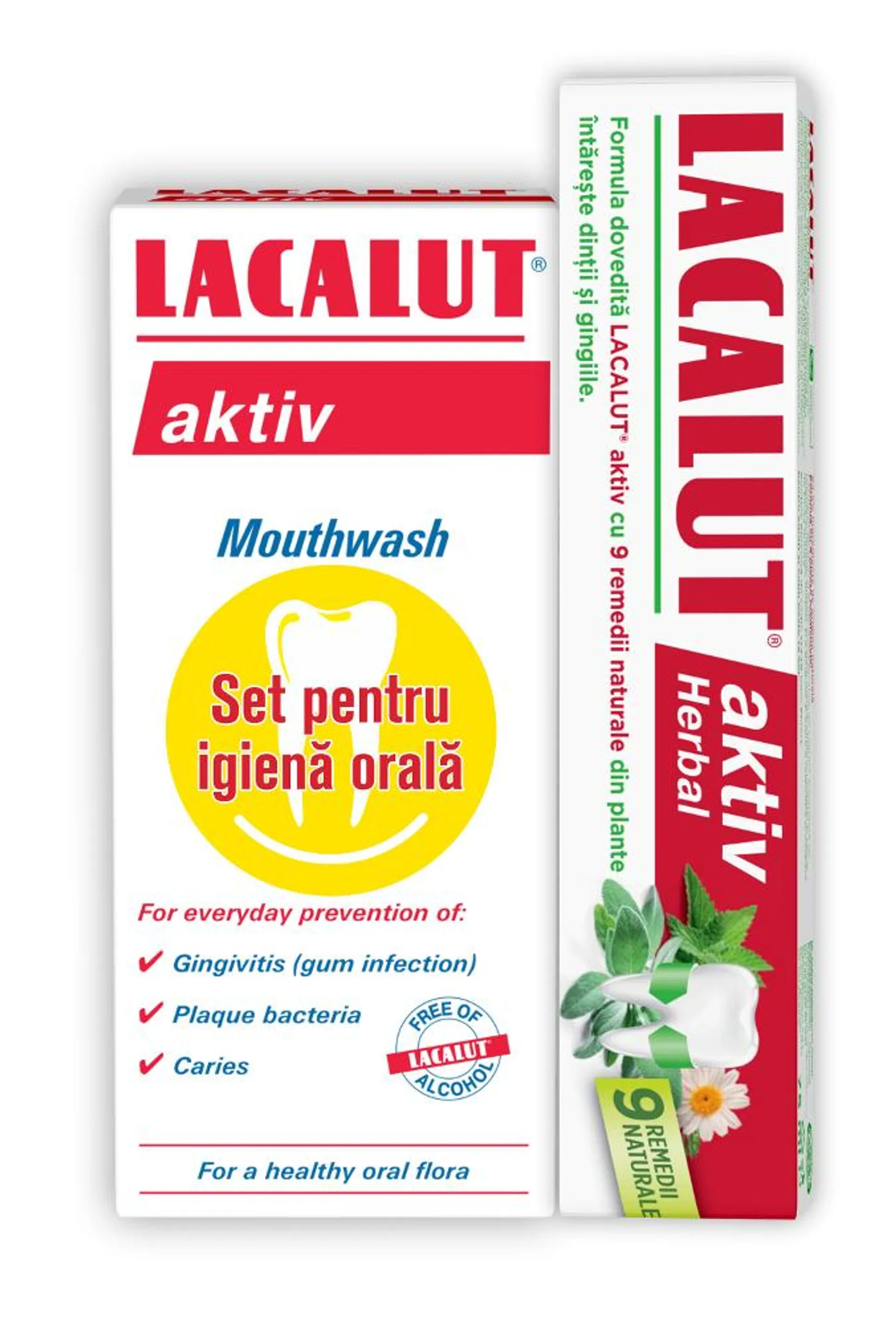 Set igiena orala( Lacalut Aktiv Antiplaque 300 ml + Lacalut Aktiv Herbal 75 ml )