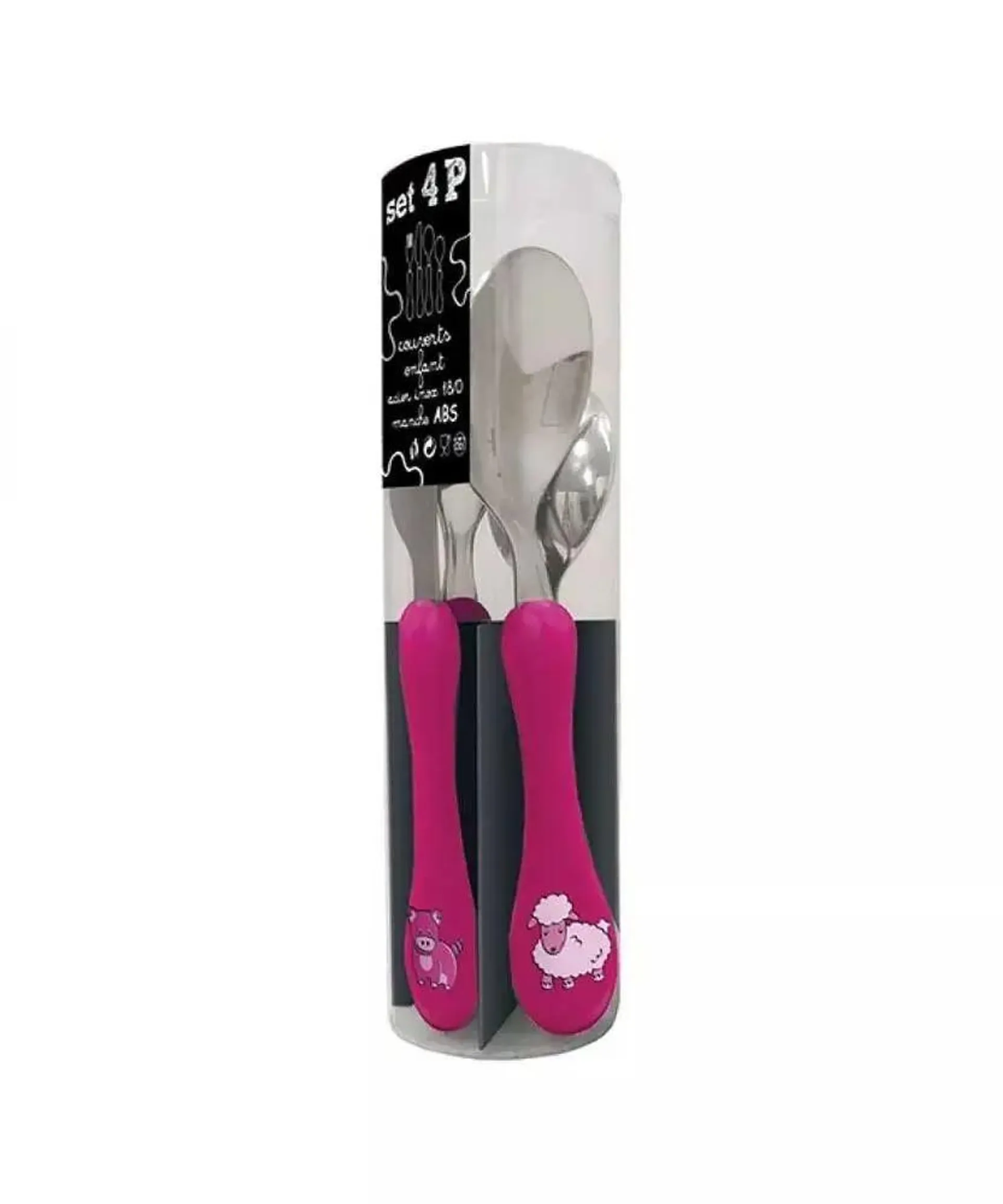 Set 4 tacamuri pentru copii Amefa, inox/plastic, Fucsia