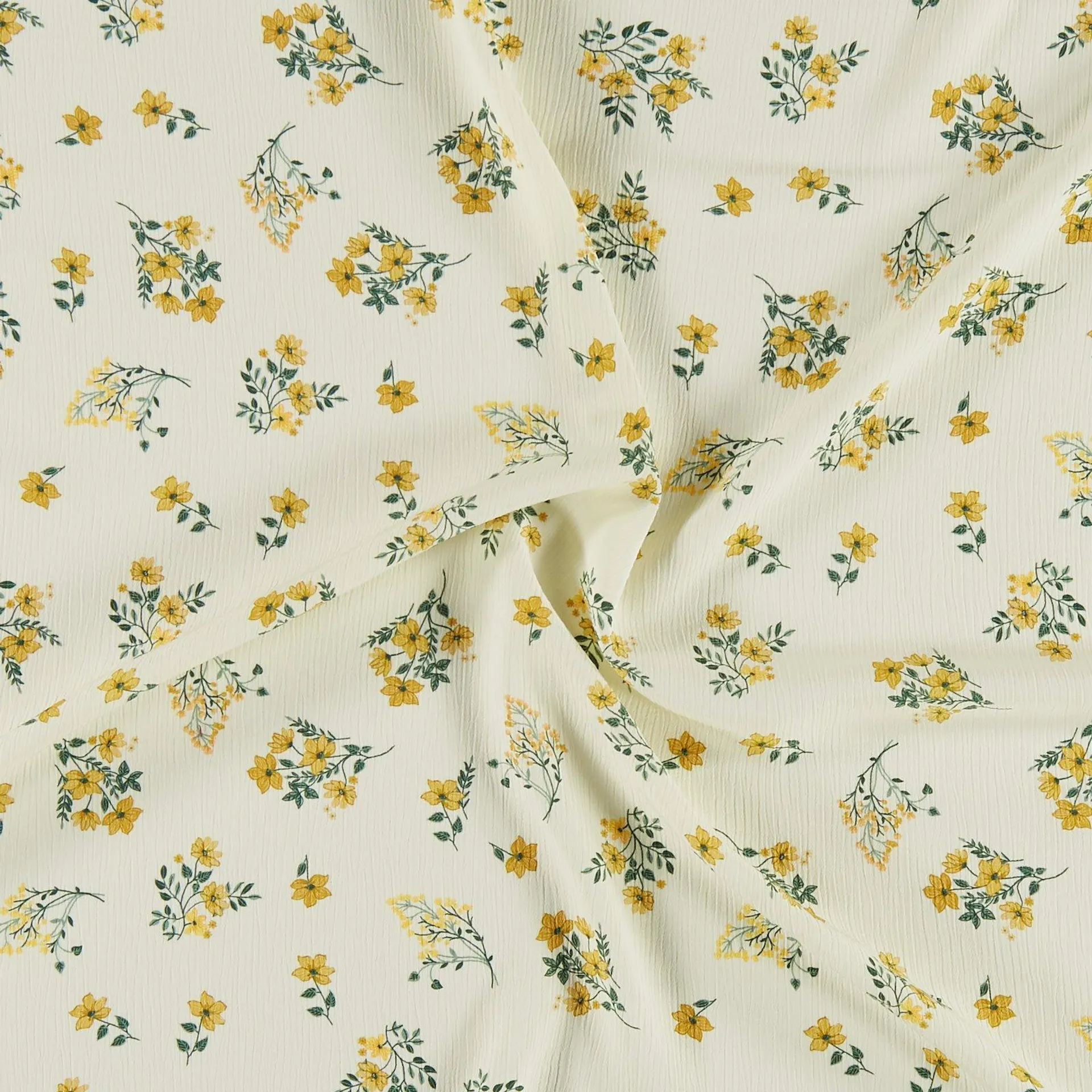 Vävd crepe viscose med gula blommor