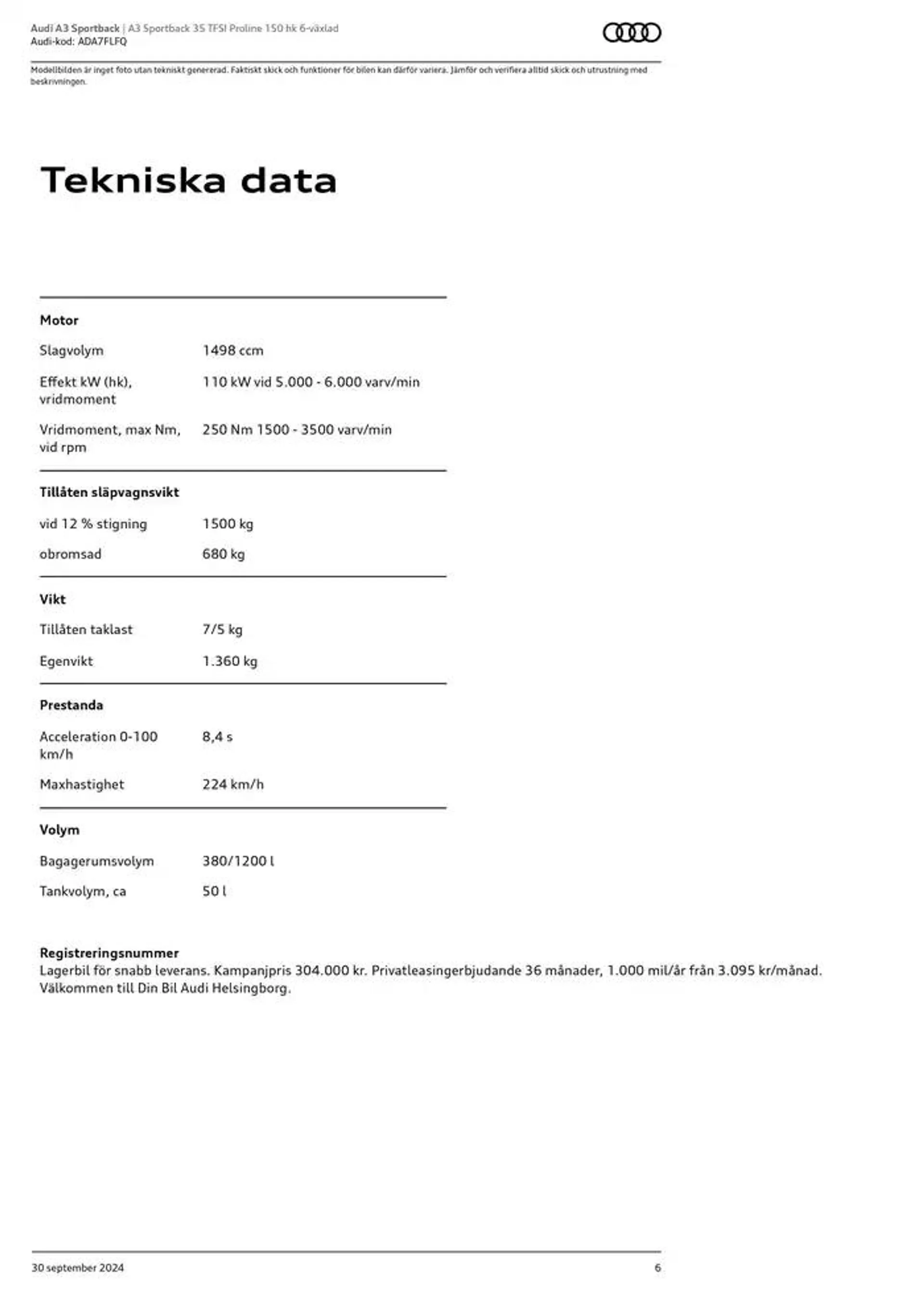 Audi A3 Sportback från 30 september till 30 september 2025 - Reklamblad sidor 6