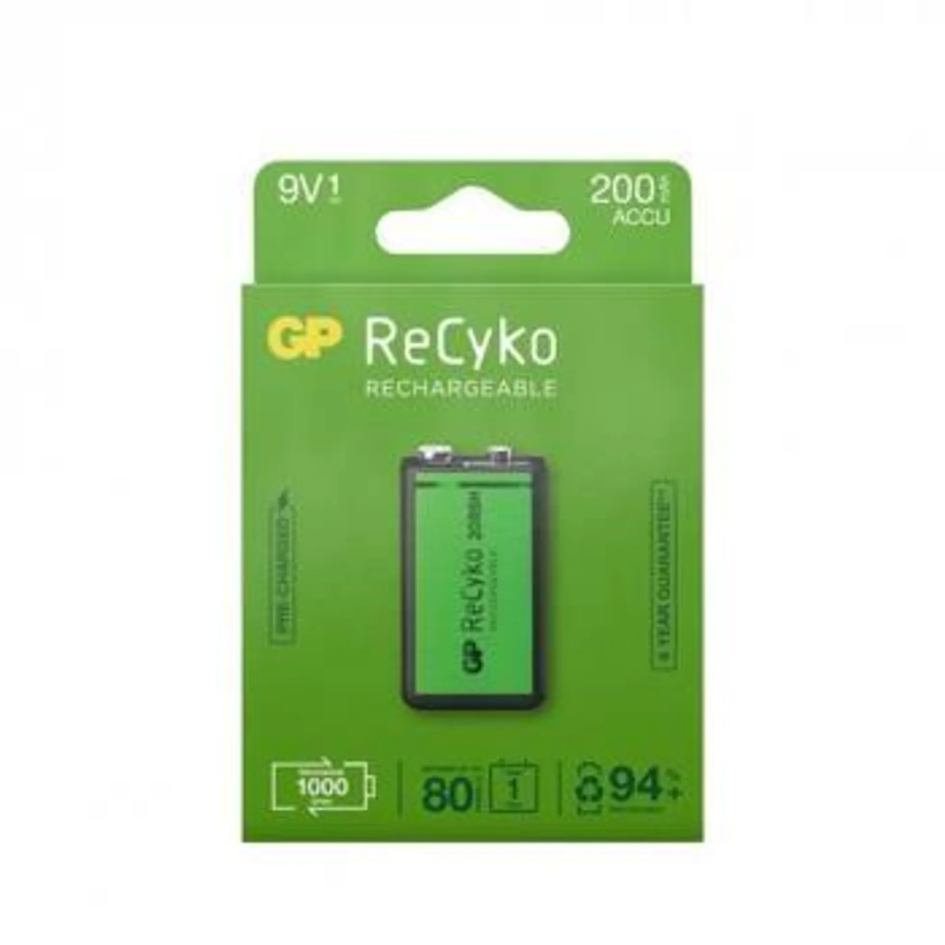 GP ReCyko Rechargeable 9V-battery, 200 mAh, 1-pack