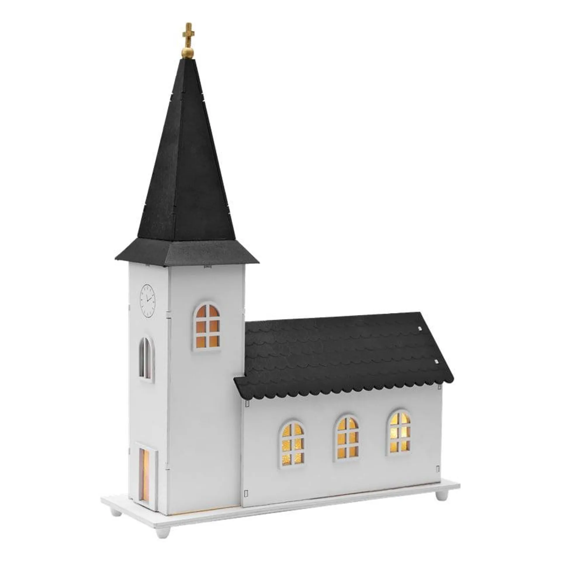 Kirke med spilledåse og LED-belysning 40 cm