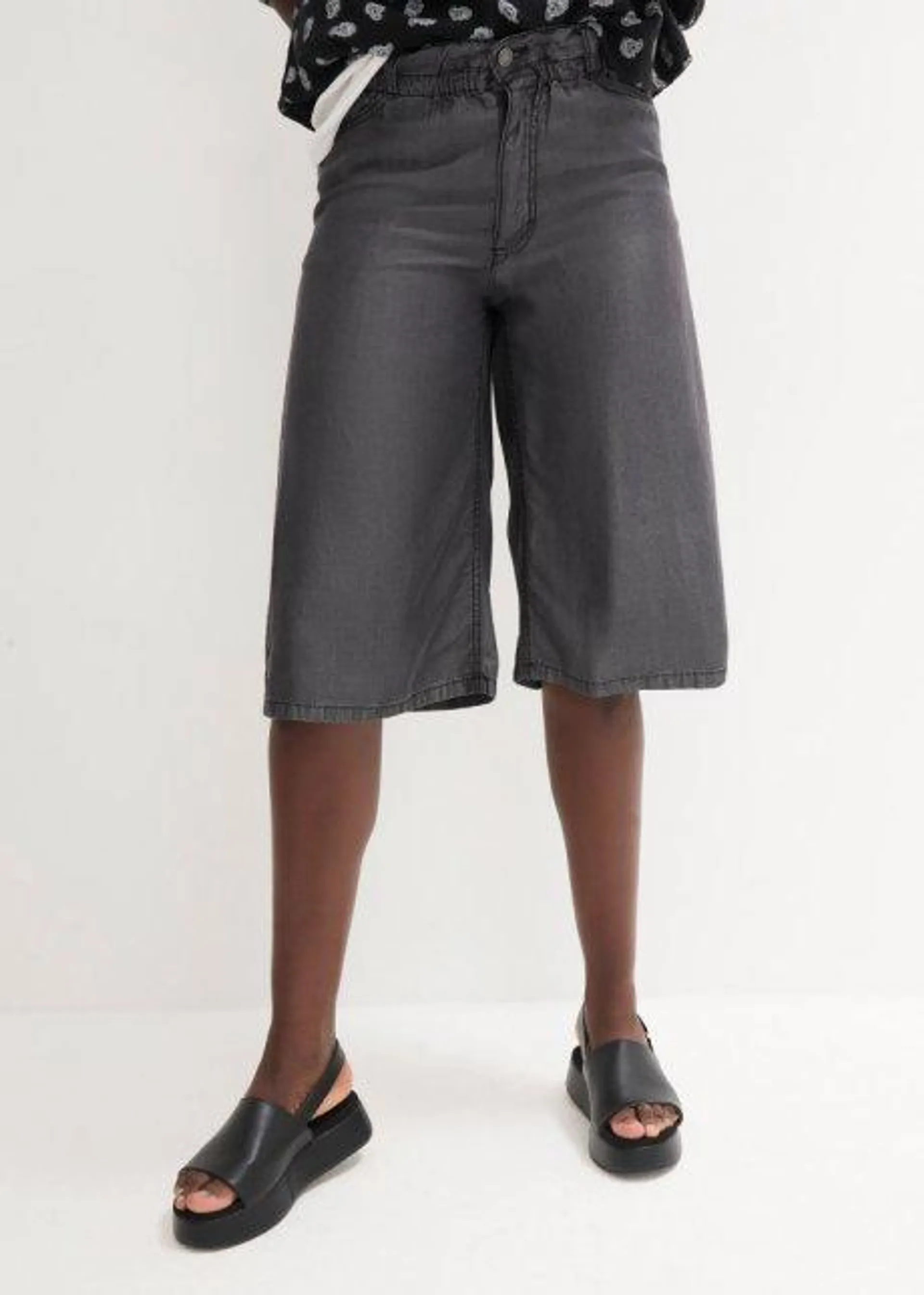 Wide Leg Jeans Bermudas, High Waist, TENCEL™ Lyocell